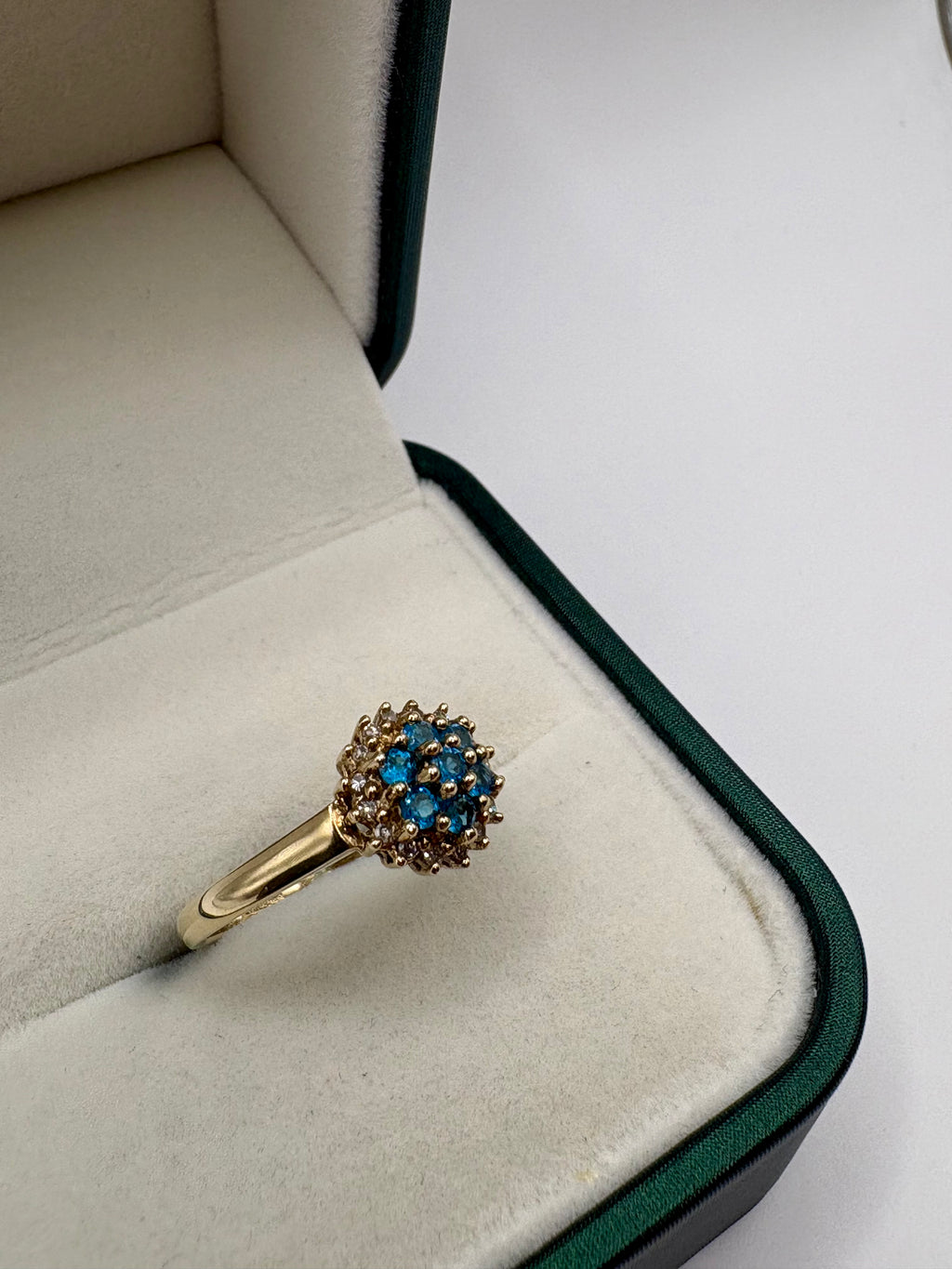 9ct gold topaz and diamond cluster ring