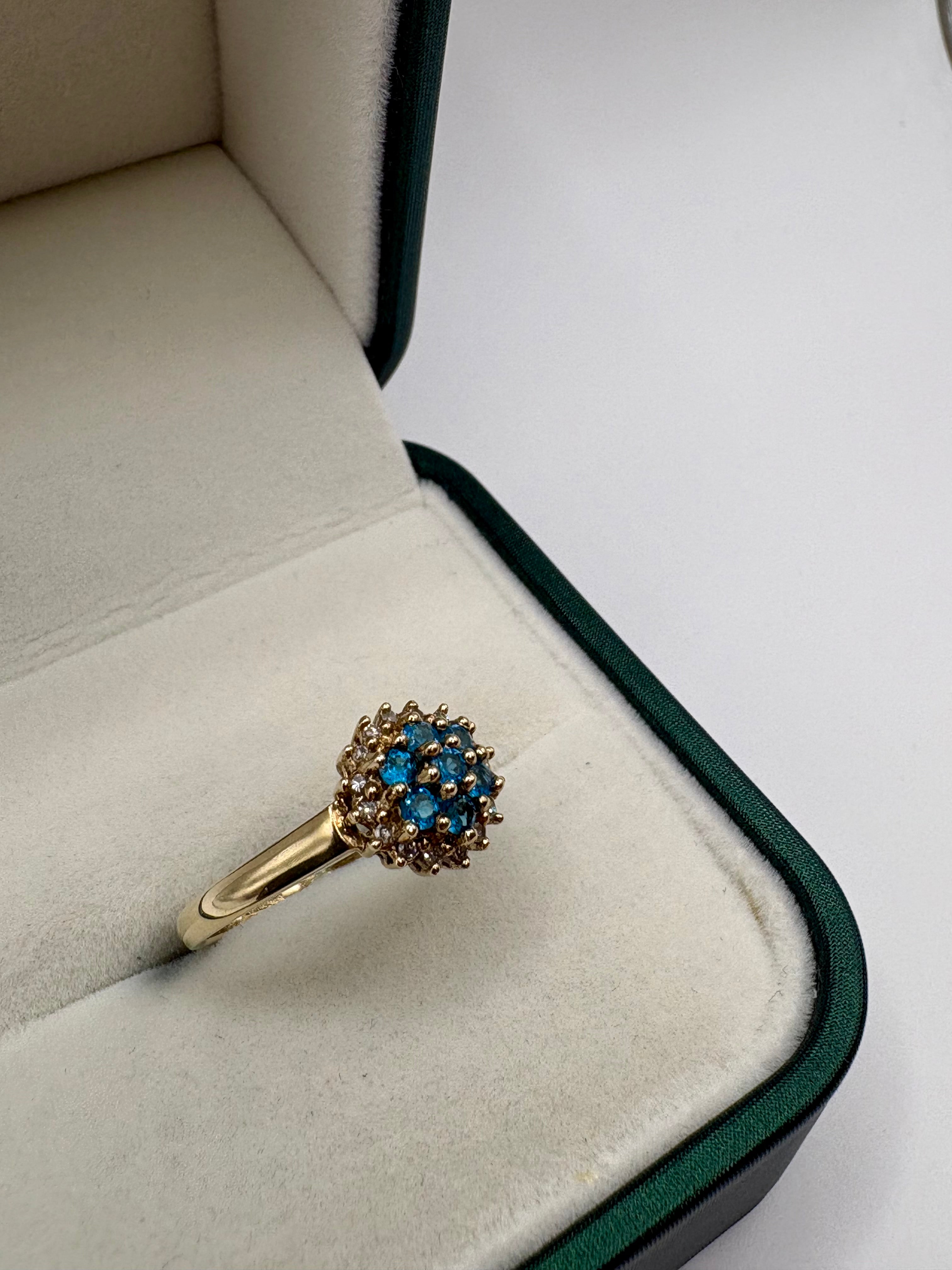 9ct gold topaz and diamond cluster ring