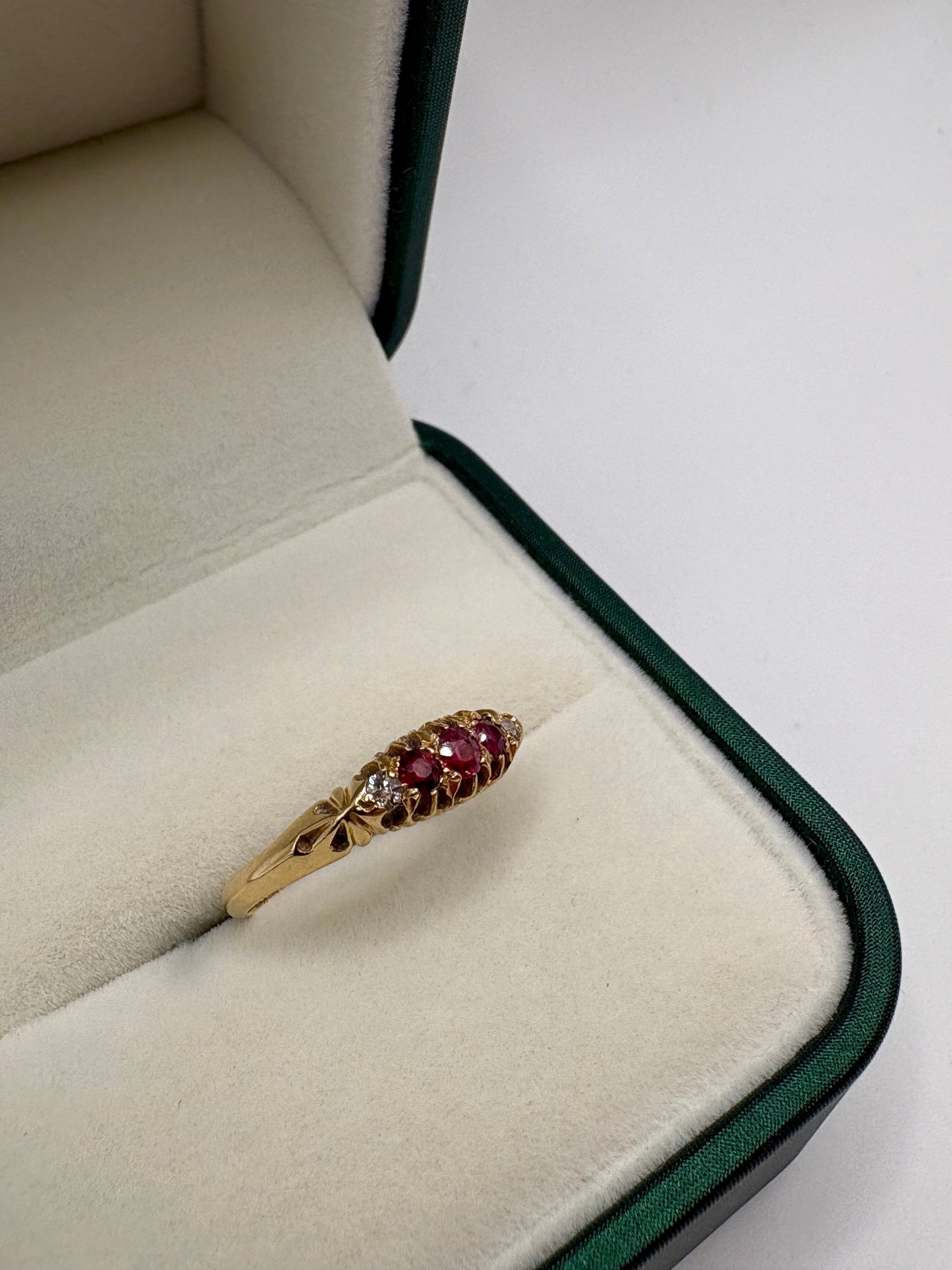18ct gold antique (1899) ruby and diamond gypsy ring