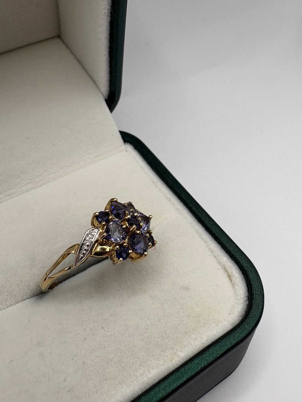 9ct gold iolite and diamond ring