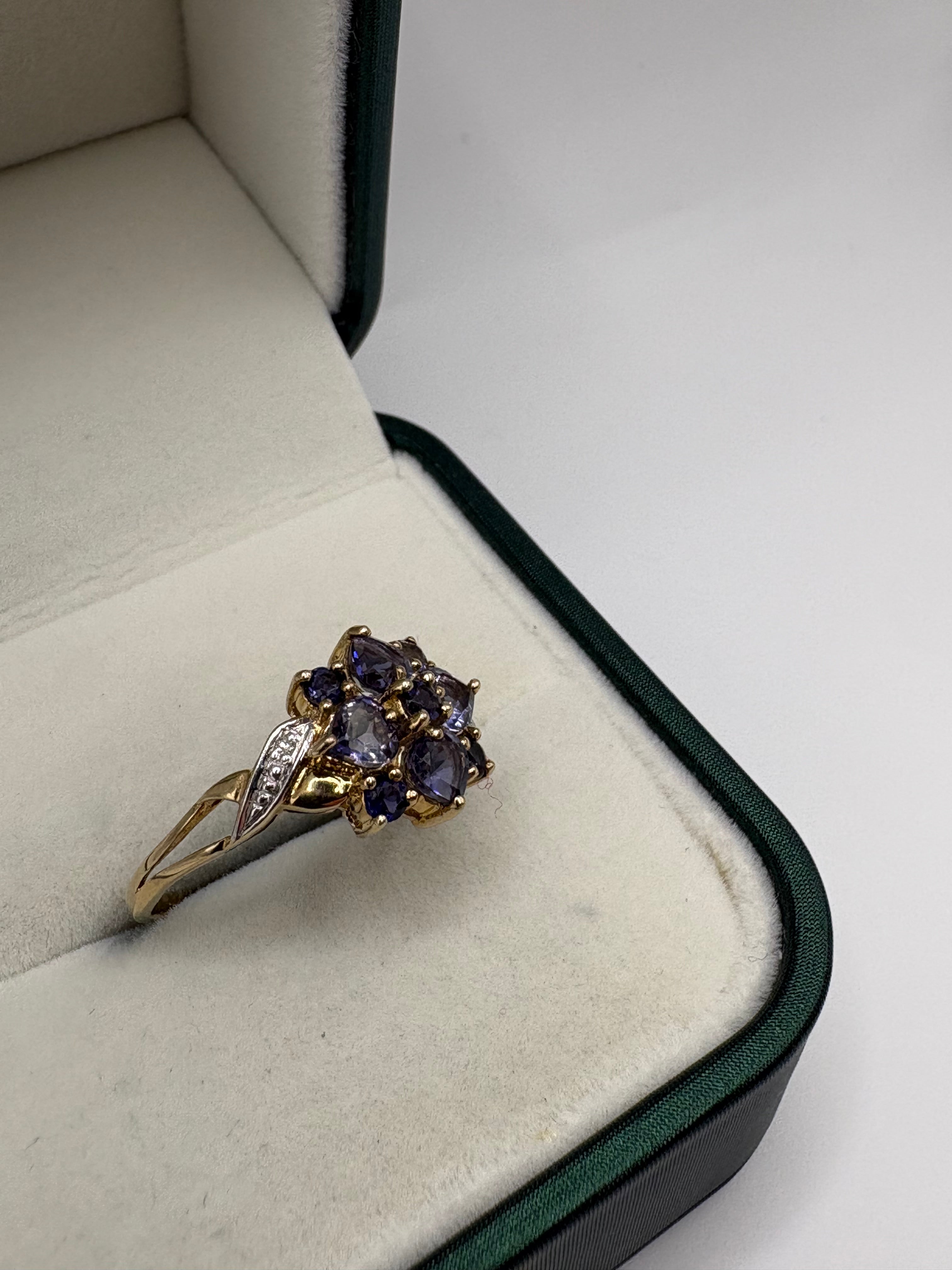9ct gold iolite and diamond ring