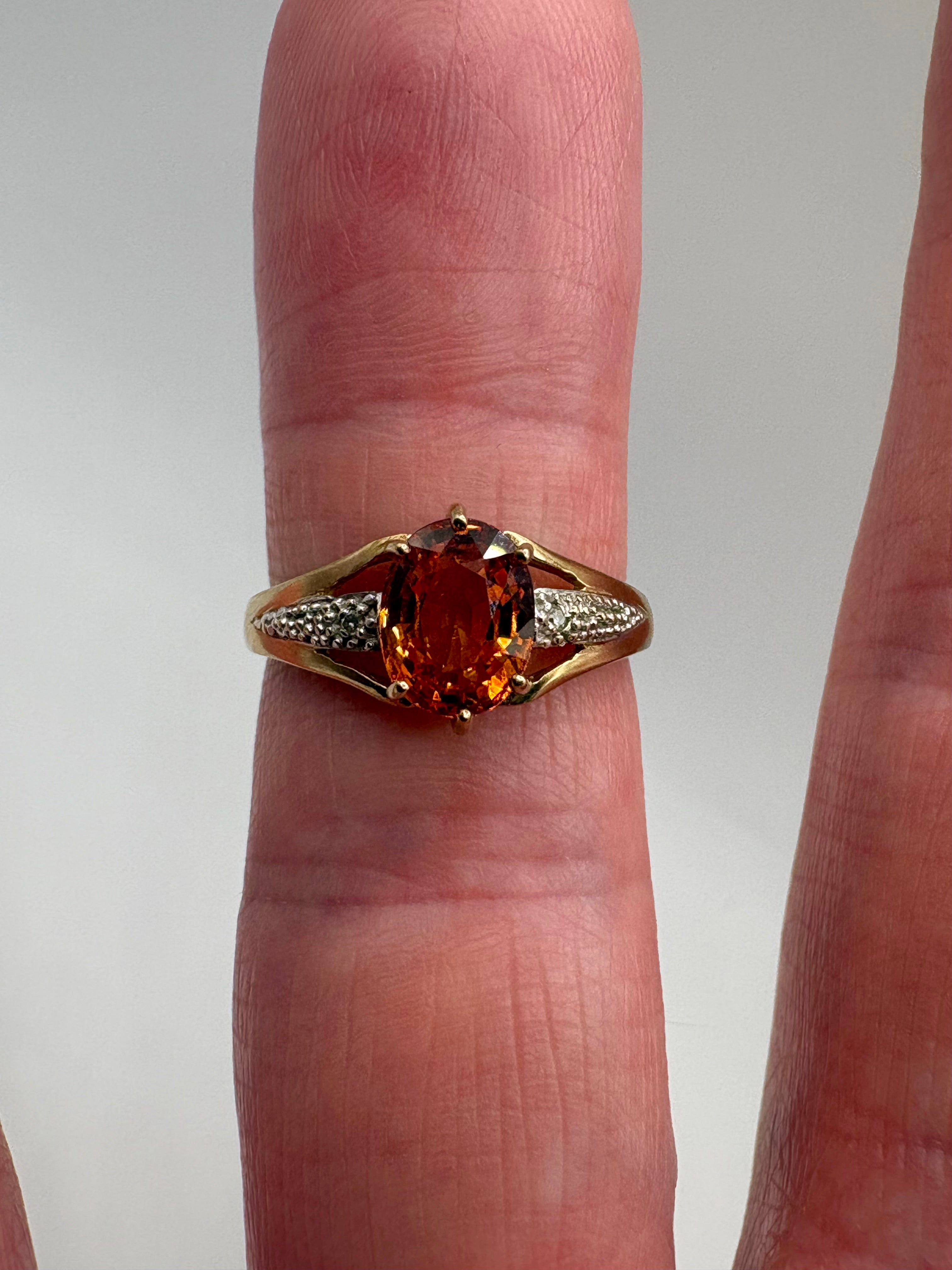 9ct gold orange sapphire and diamond ring