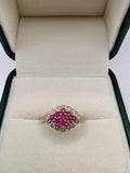 9ct gold ruby and diamond cluster ring