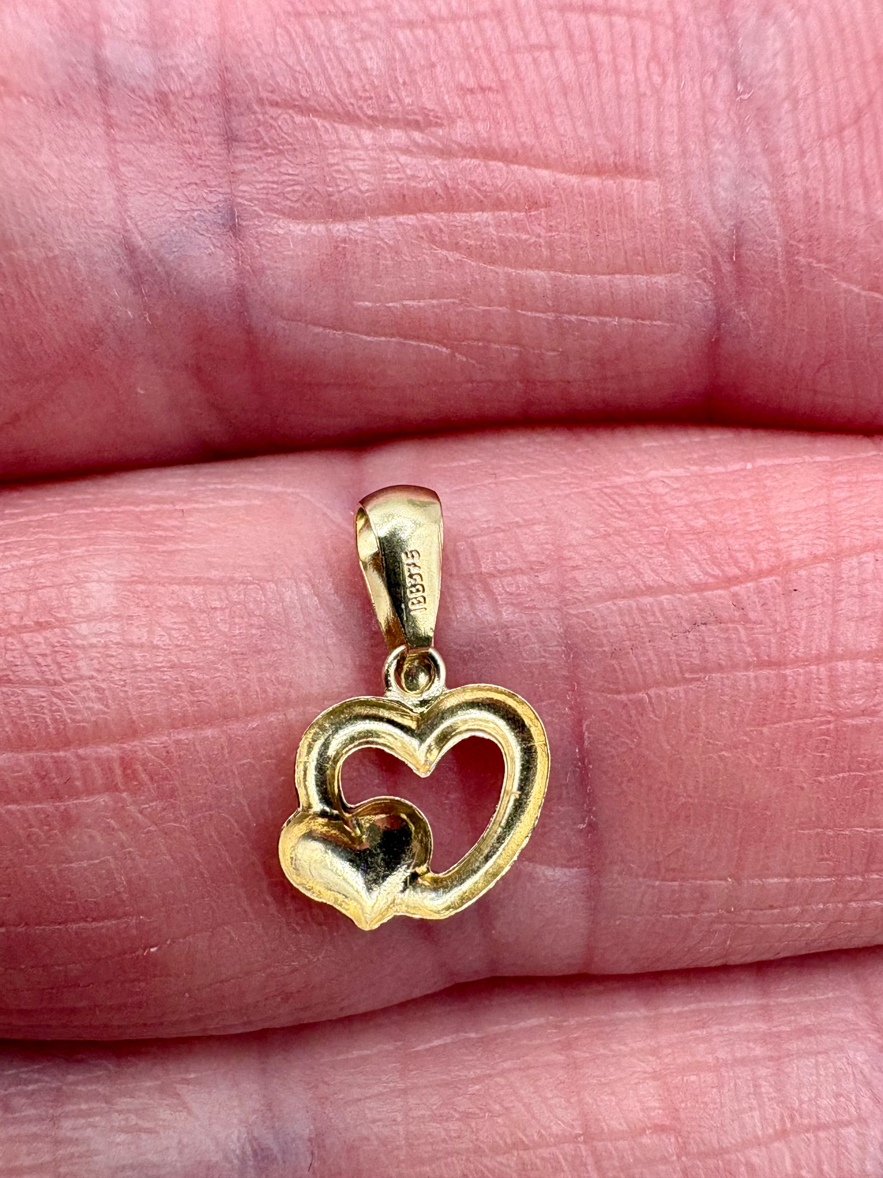 9ct gold double heart charm