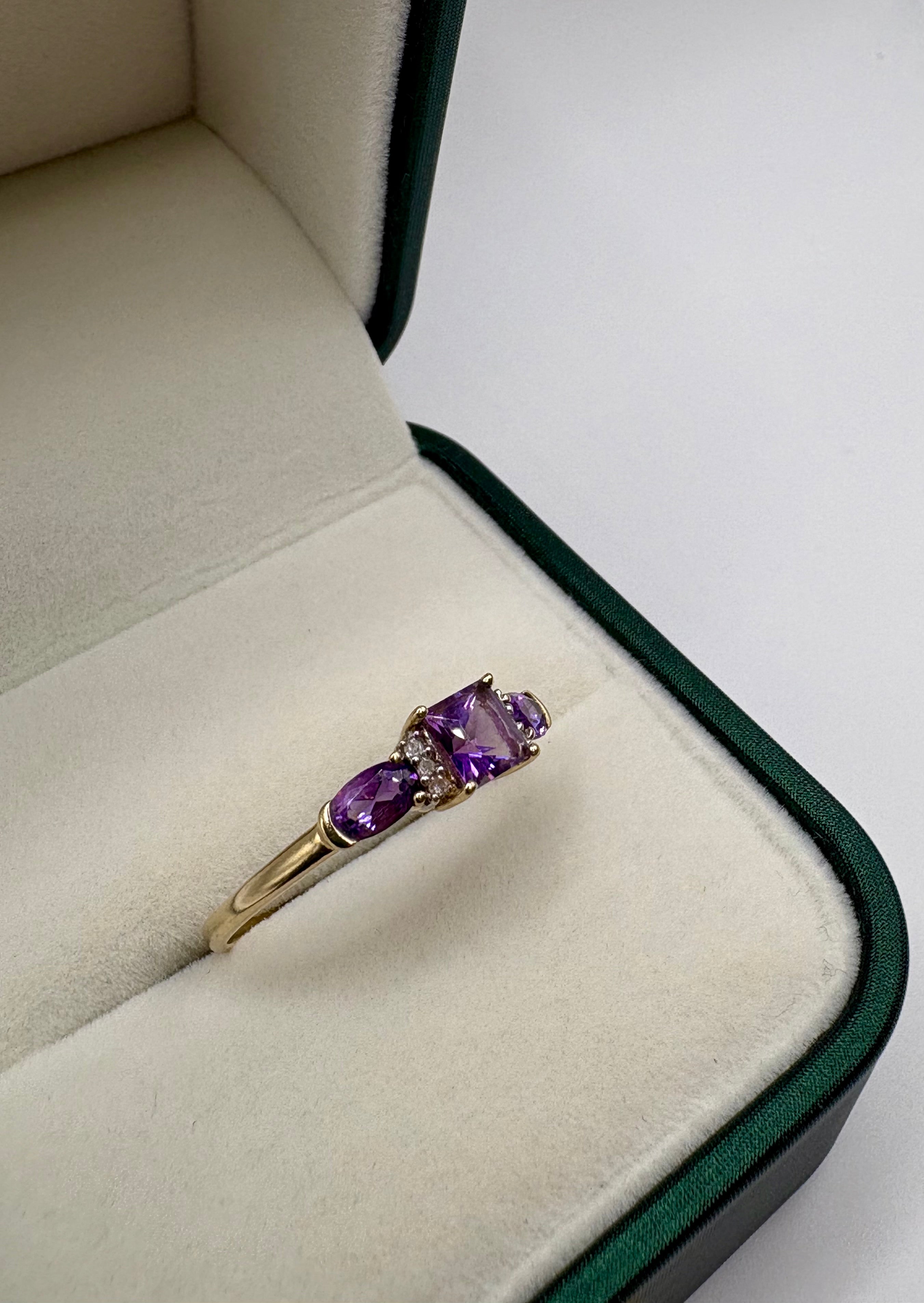 9ct gold amethyst and diamond ring