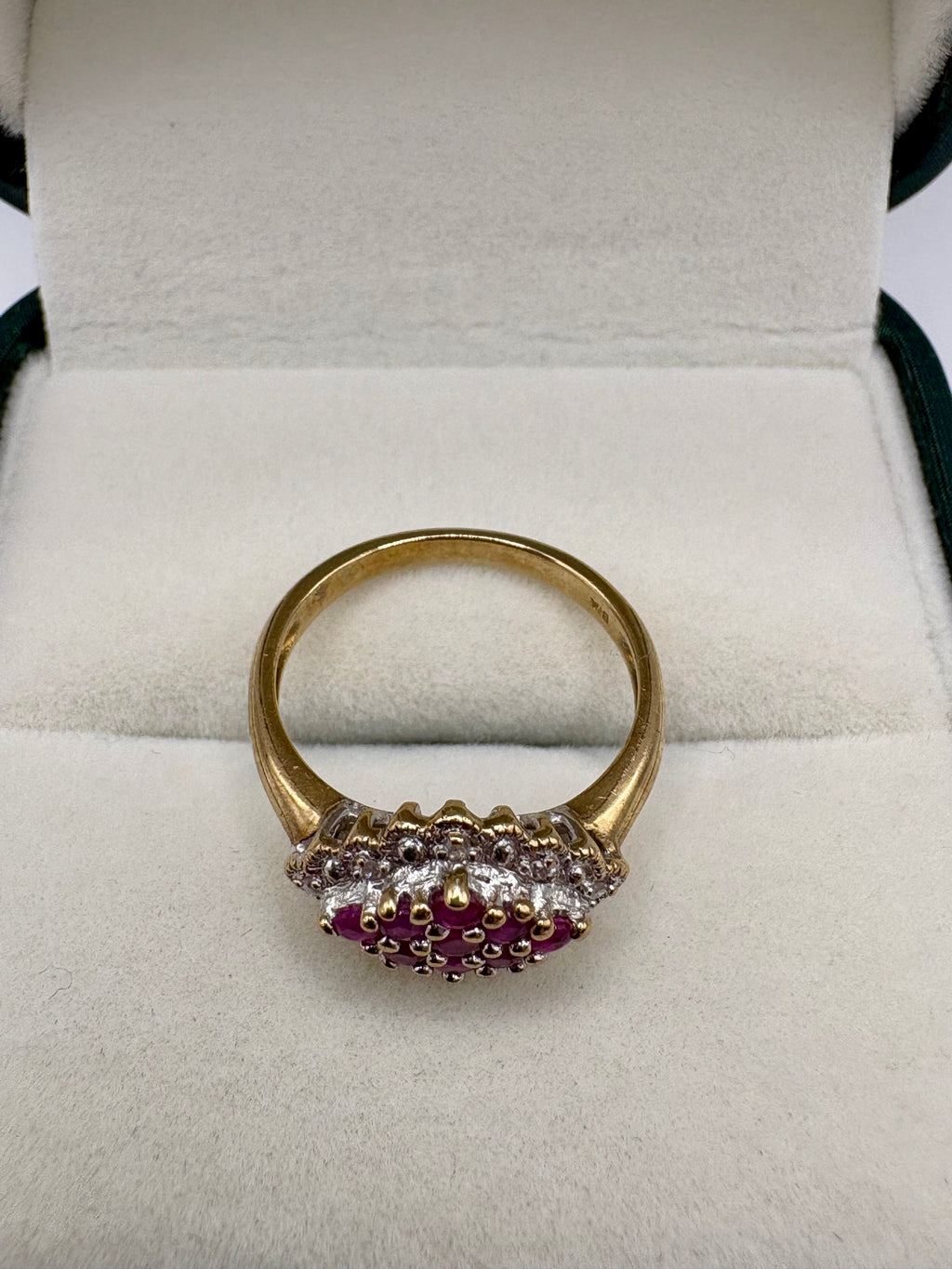 9ct gold ruby and diamond cluster ring