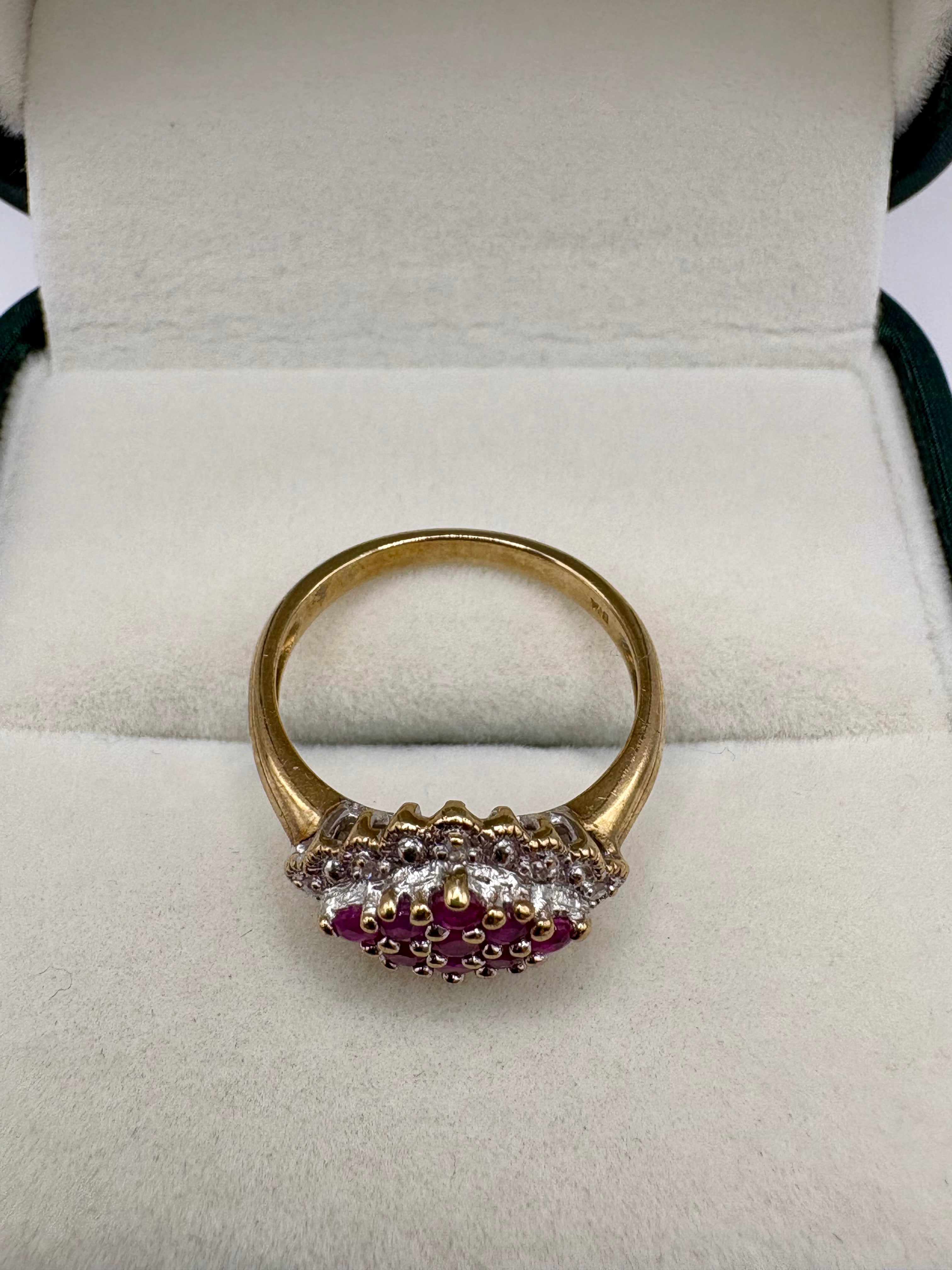 9ct gold ruby and diamond cluster ring