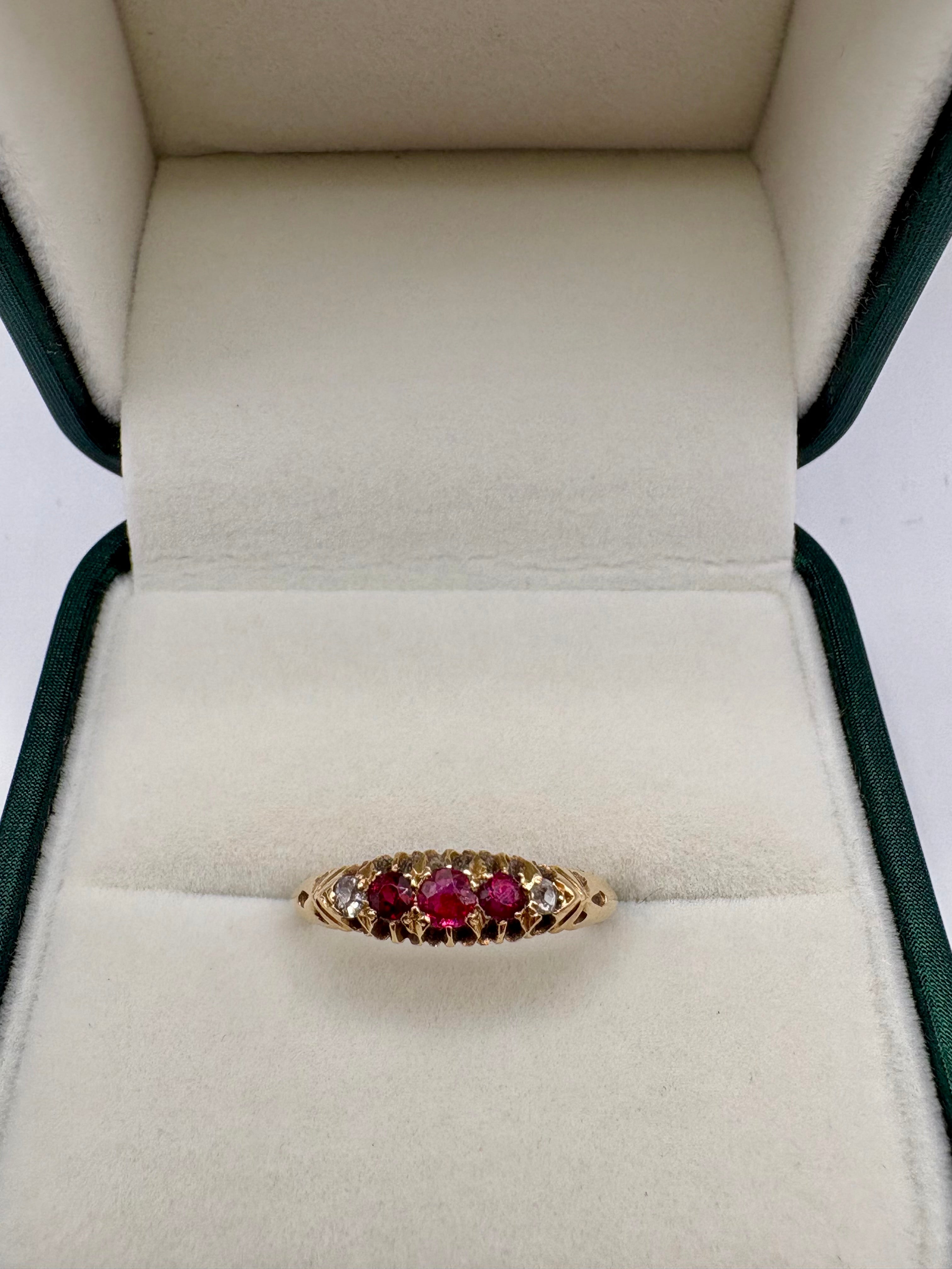 18ct gold antique (1899) ruby and diamond gypsy ring