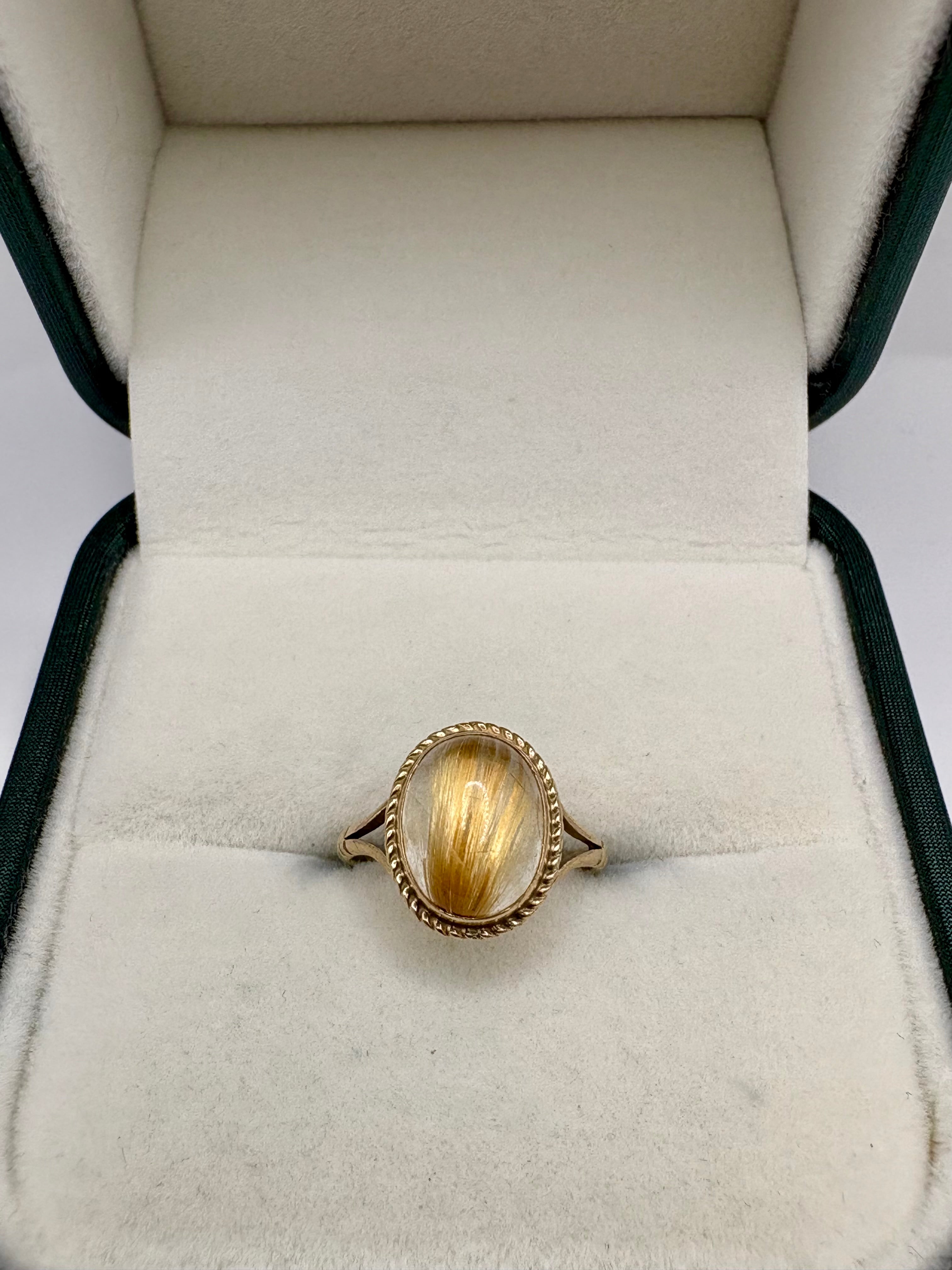 9ct gold rutile quartz ring