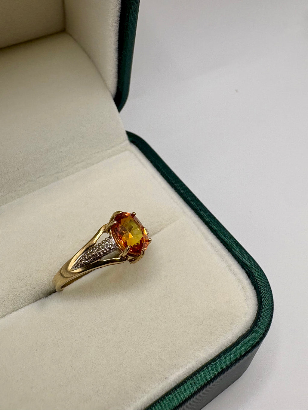 9ct gold orange sapphire and diamond ring