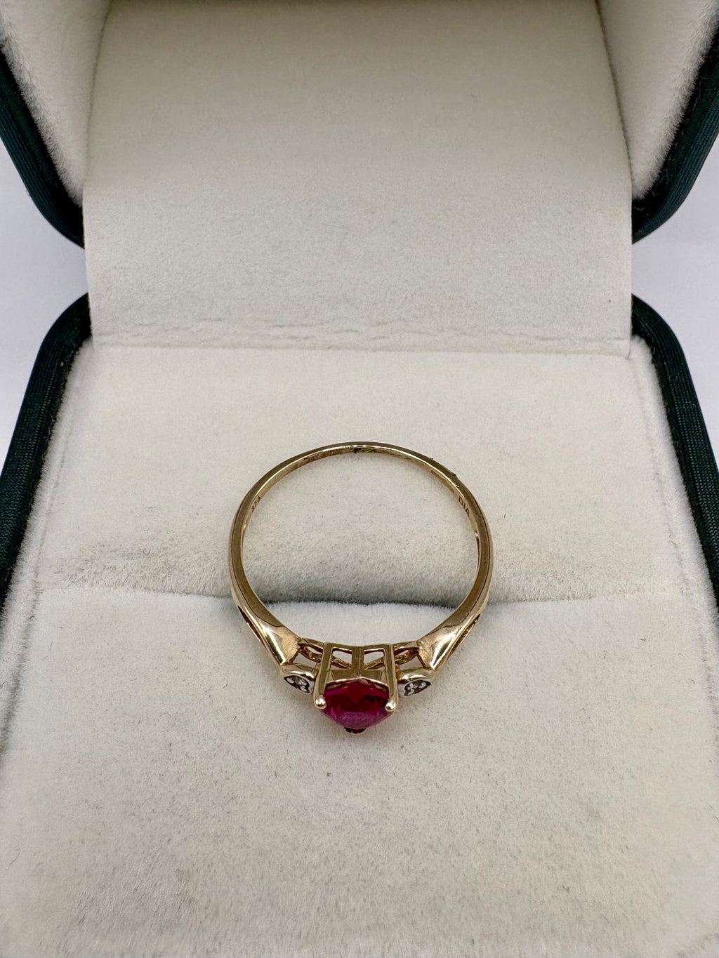 9ct gold synthetic ruby and diamond ring