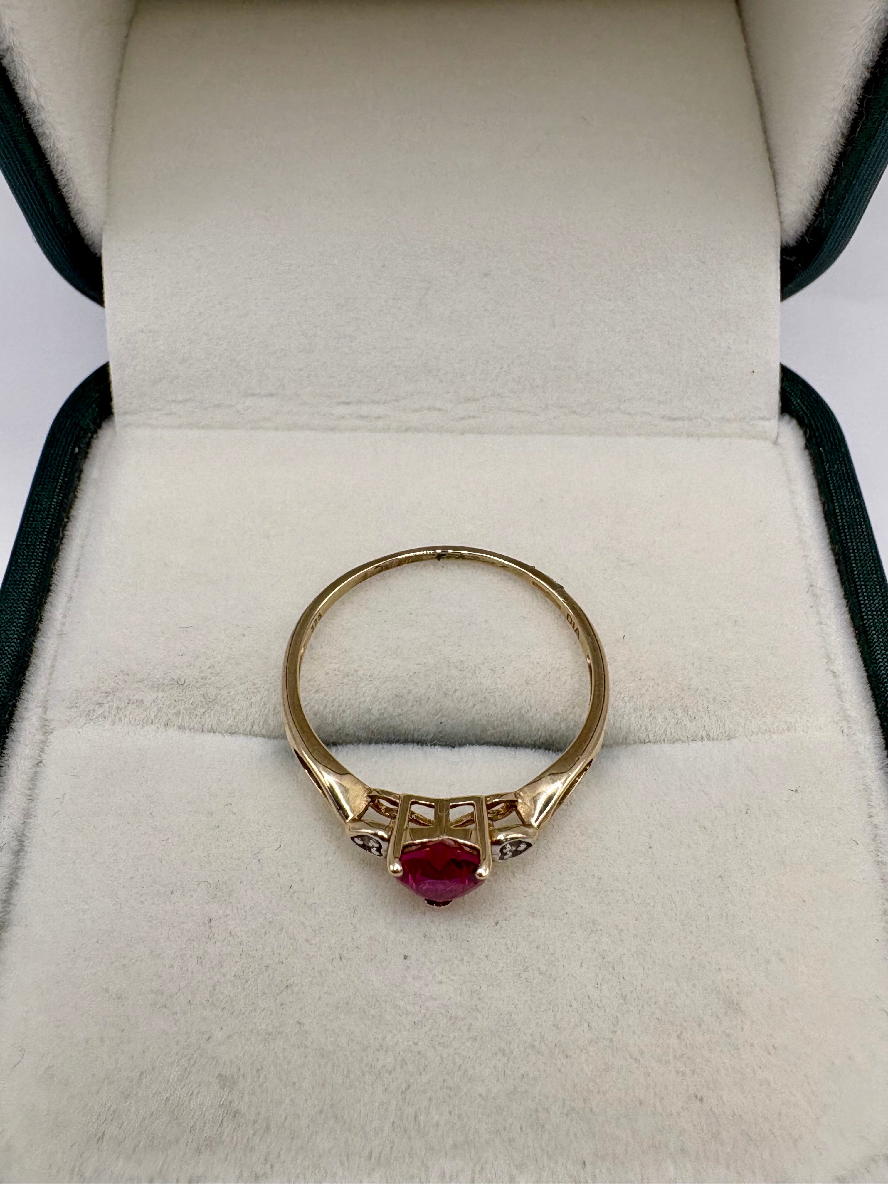 9ct gold synthetic ruby and diamond ring