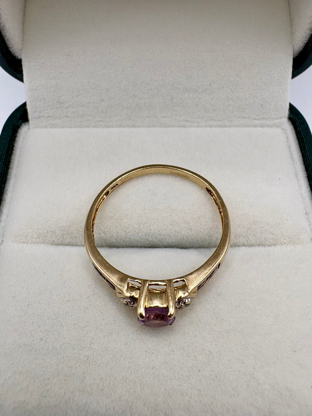 9ct gold amethyst and diamond heart ring