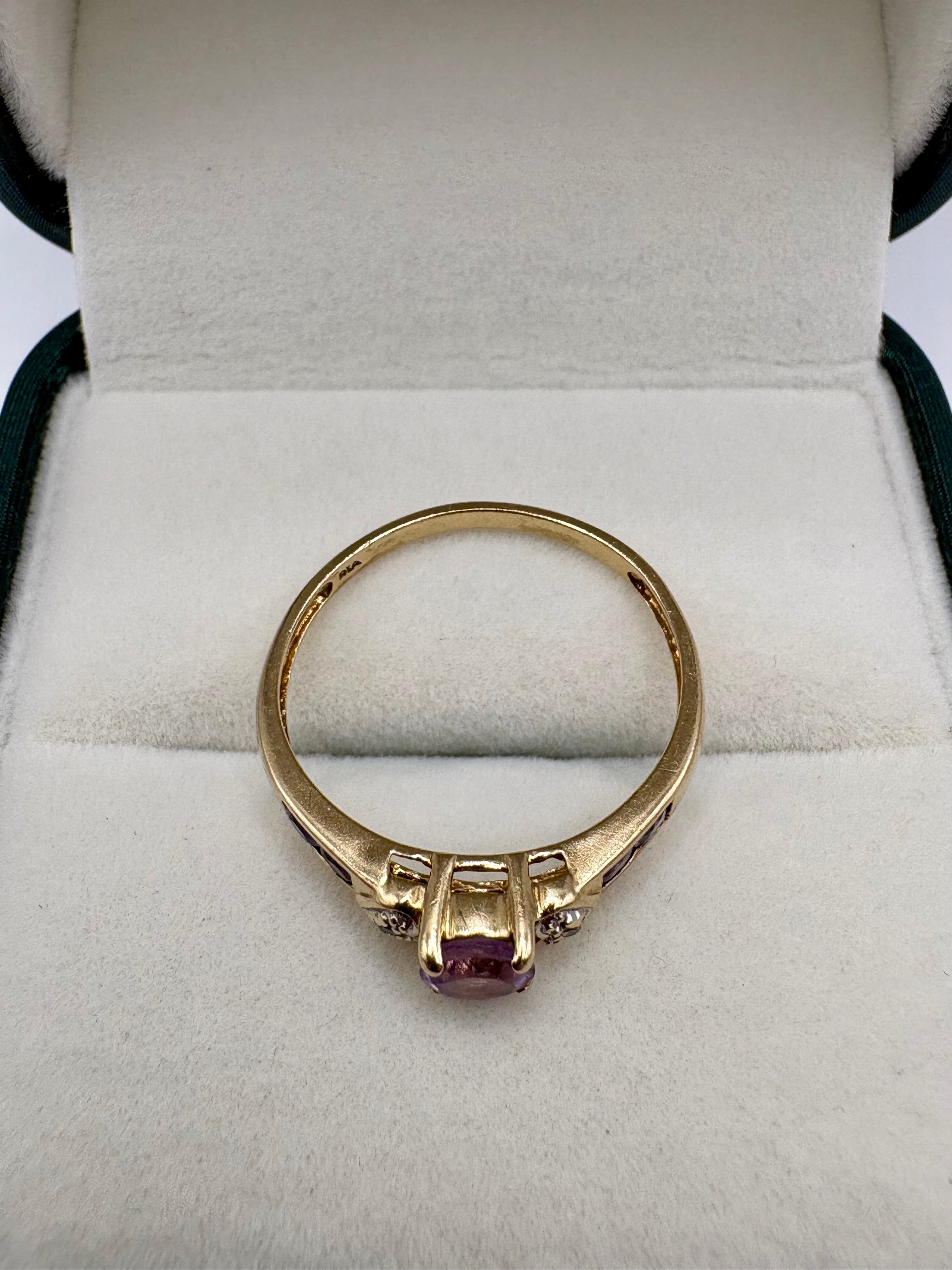 9ct gold amethyst and diamond heart ring