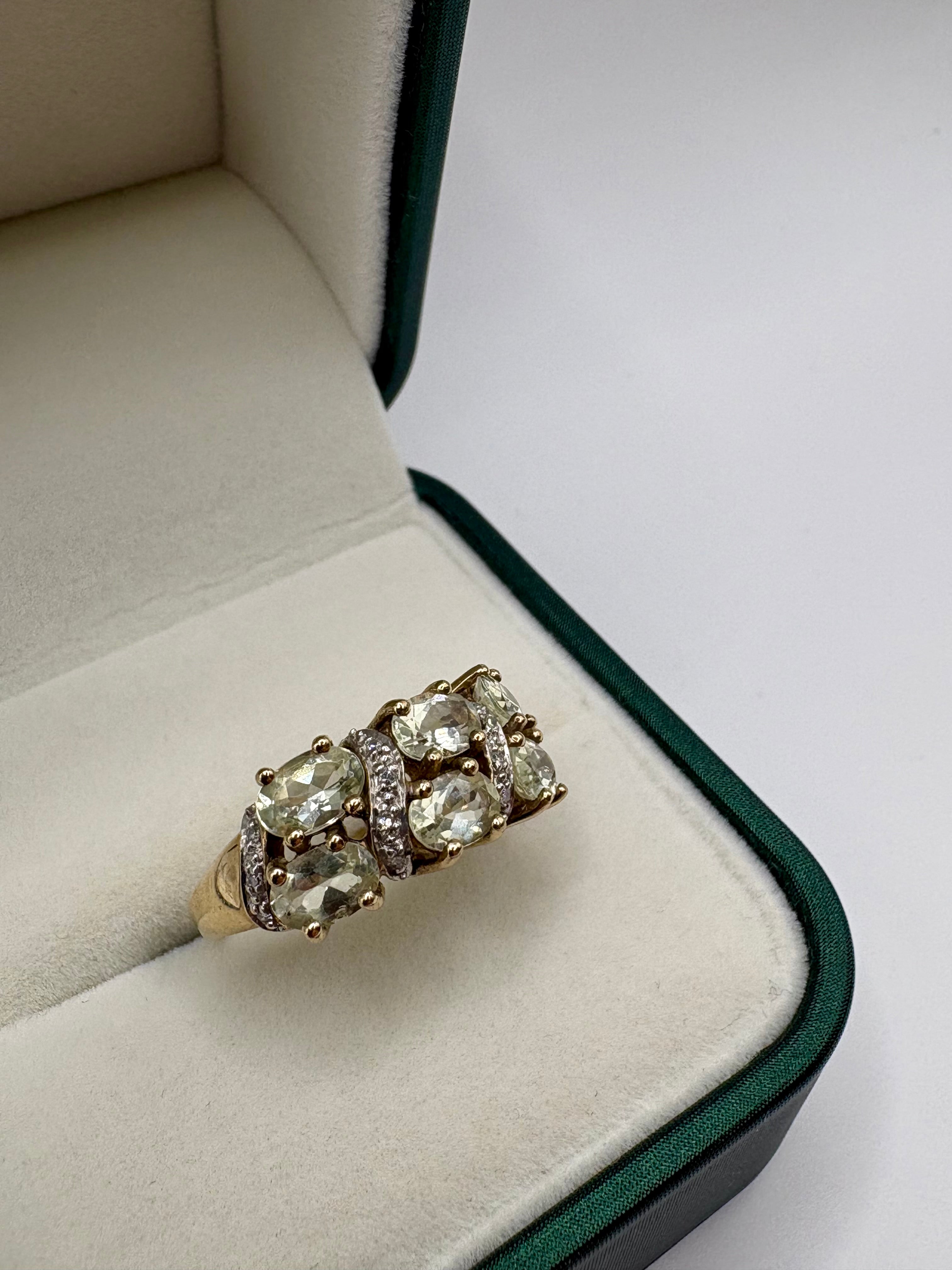 9ct gold heavy green tourmaline and diamond ring