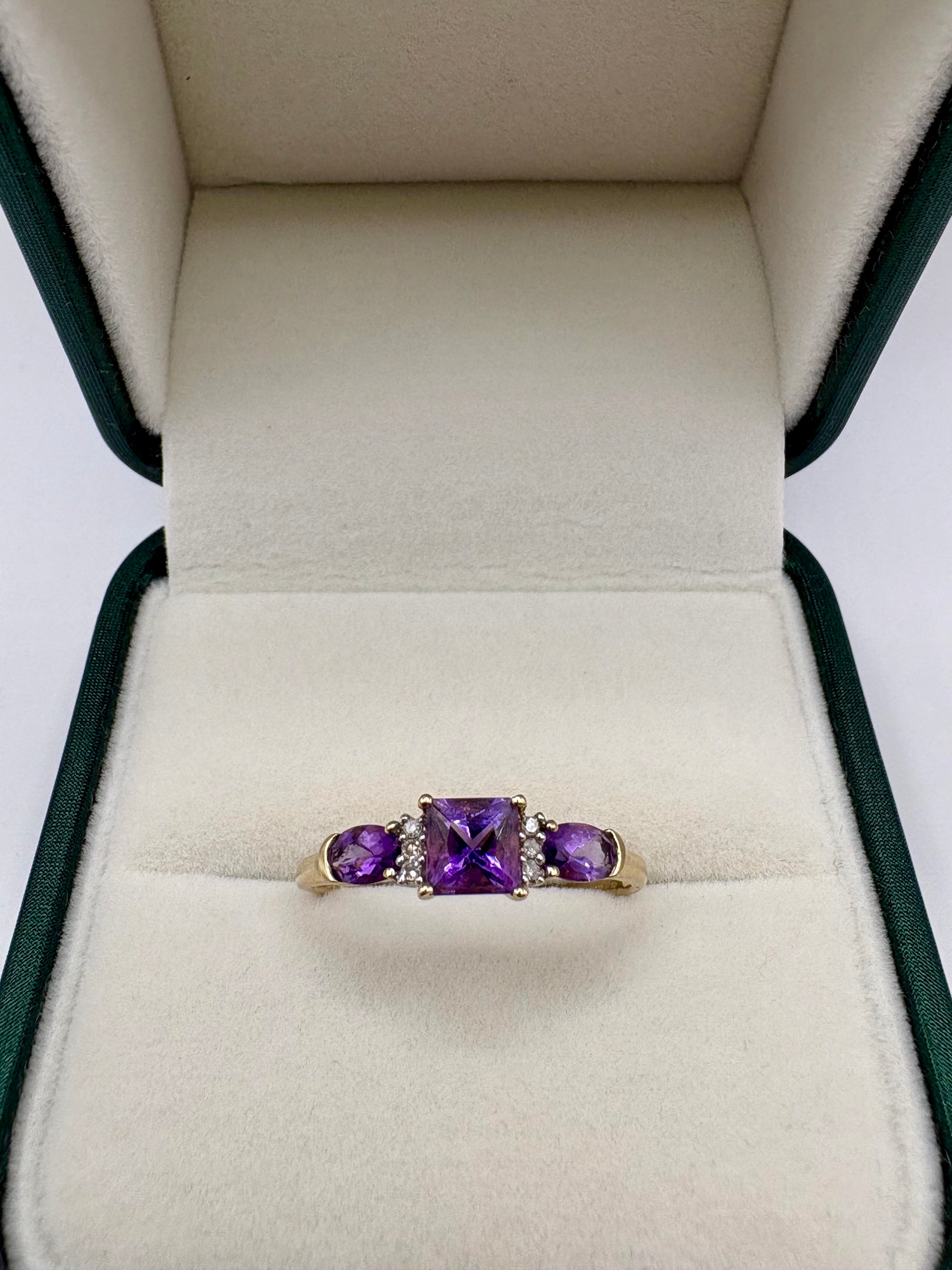 9ct gold amethyst and diamond ring