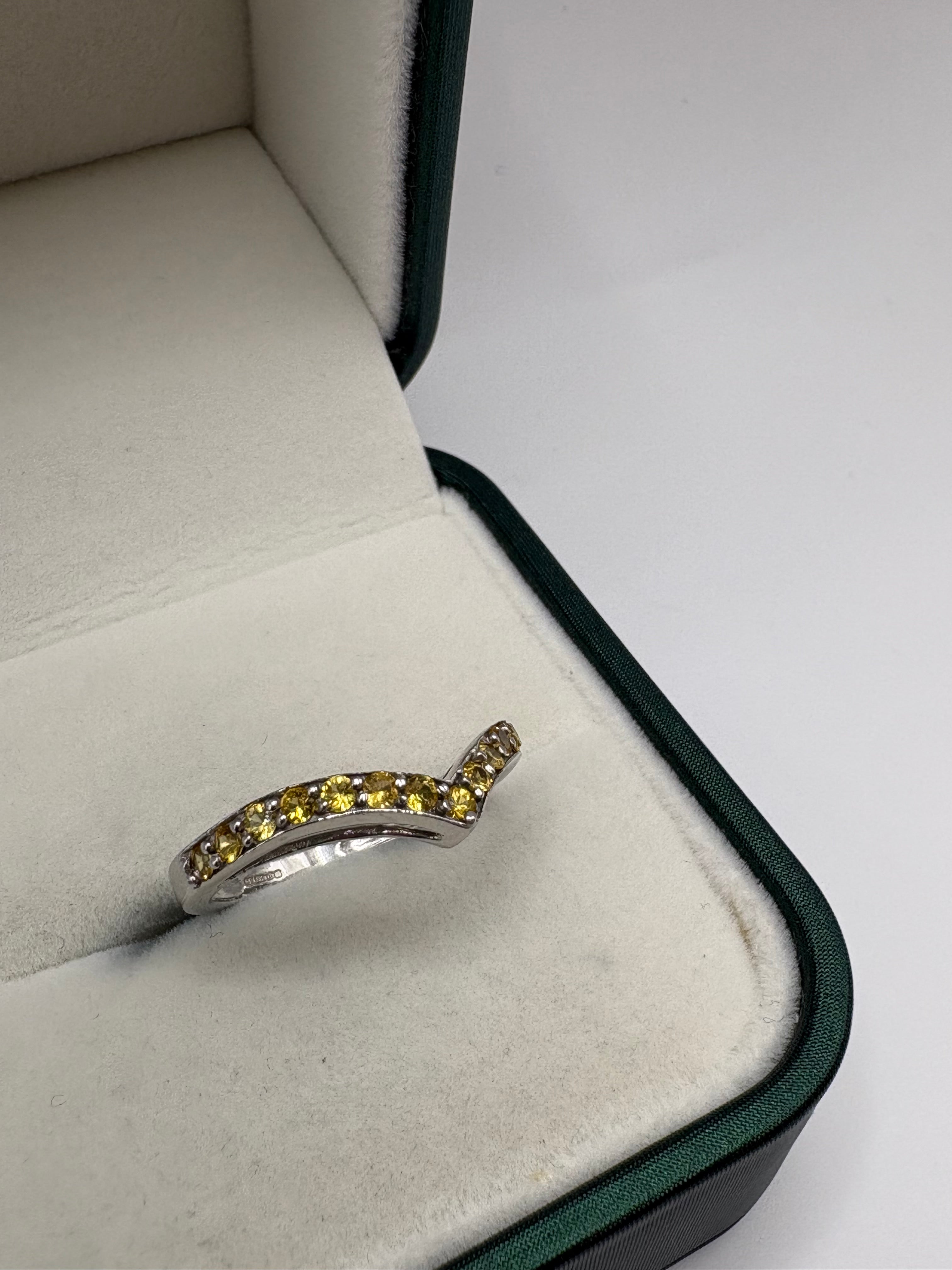 9ct white gold citrine wishbone ring