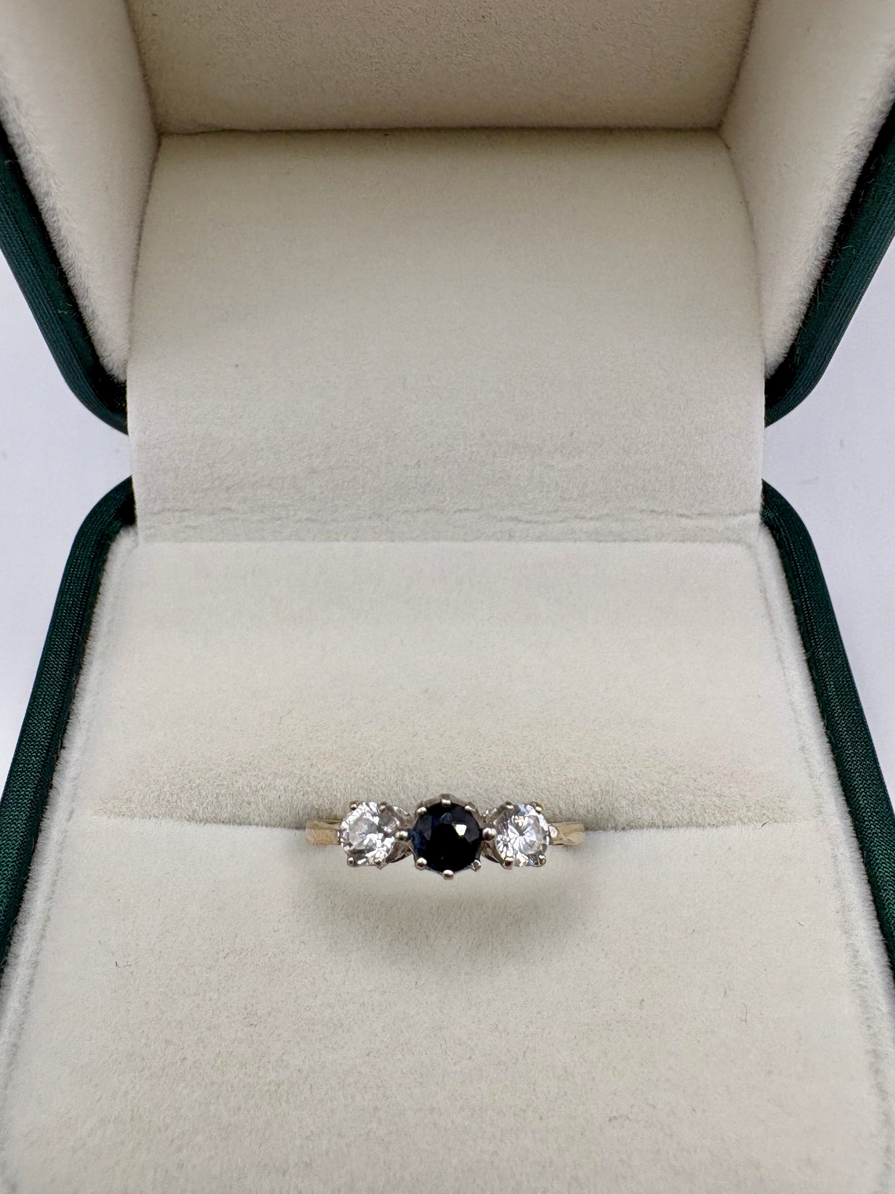 9ct gold sapphire and cz ring