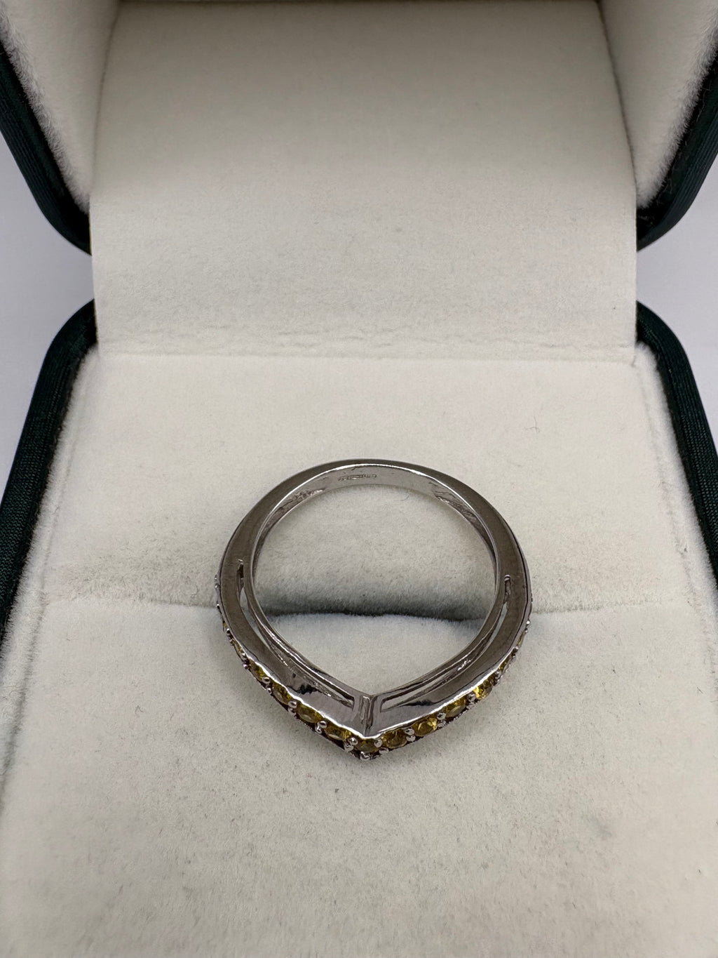 9ct white gold citrine wishbone ring