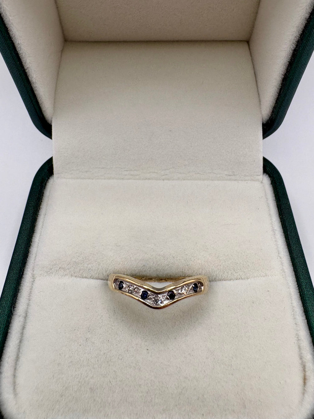 9ct gold diamond and sapphire wishbone ring