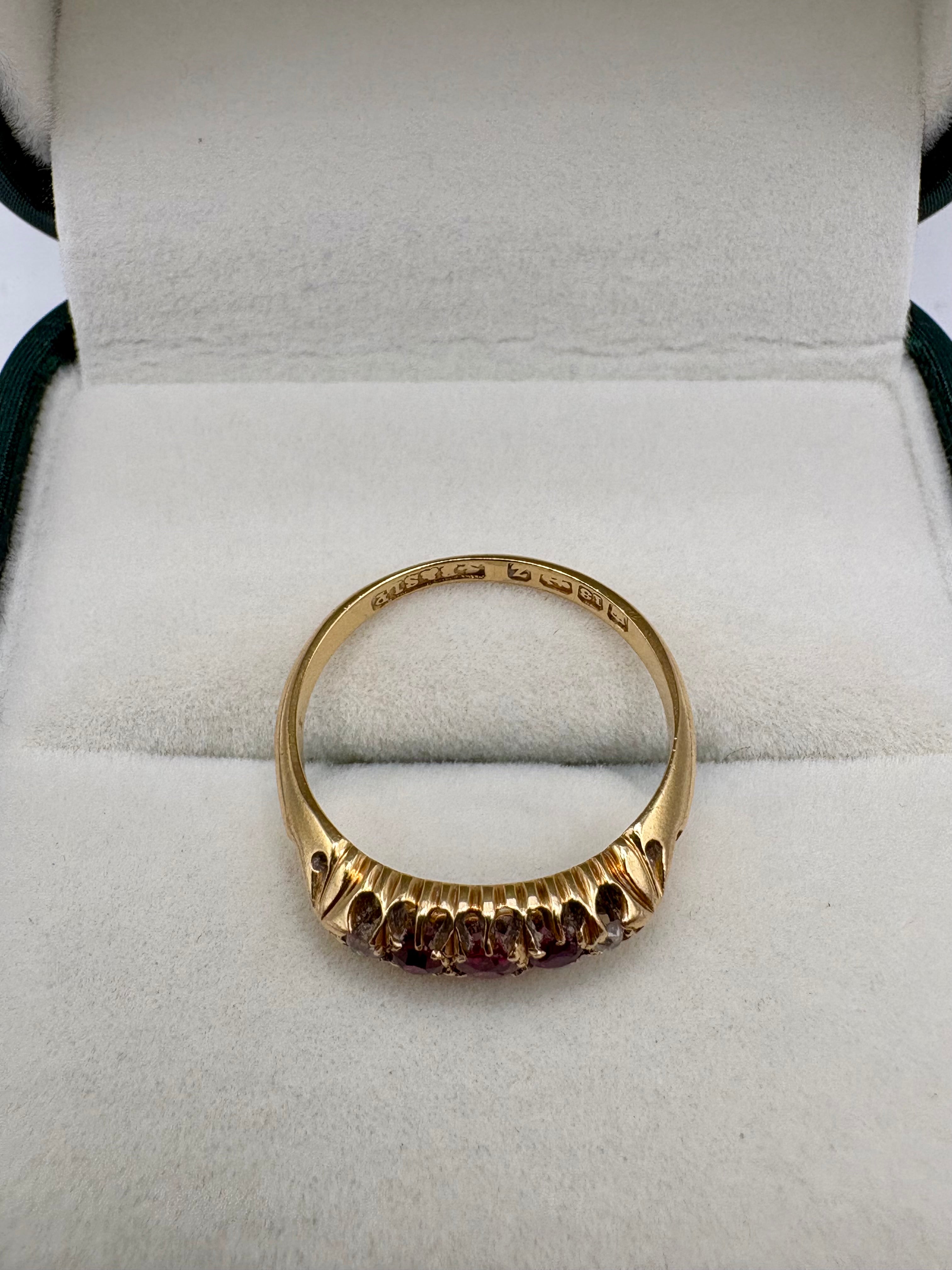 18ct gold antique (1899) ruby and diamond gypsy ring