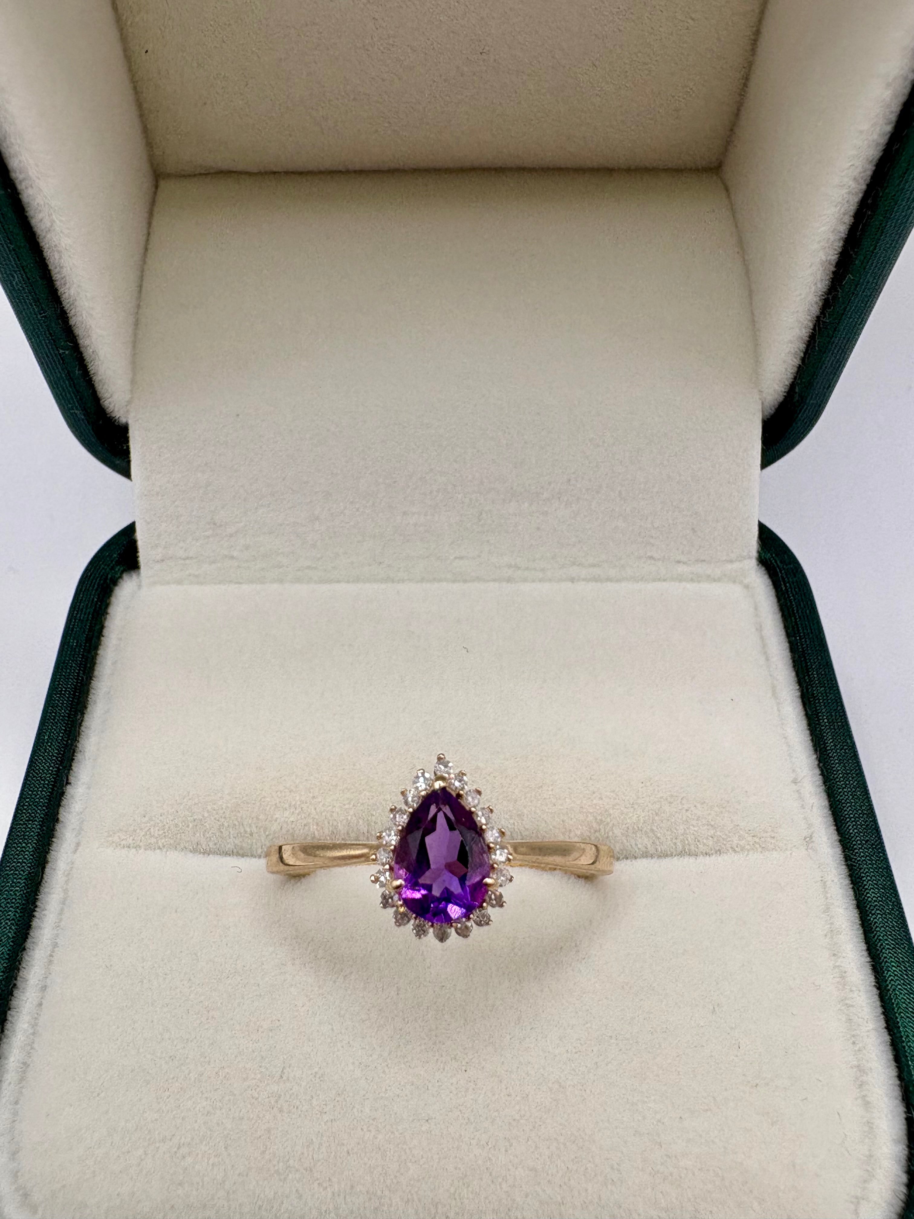 9ct gold amethyst and diamond ring