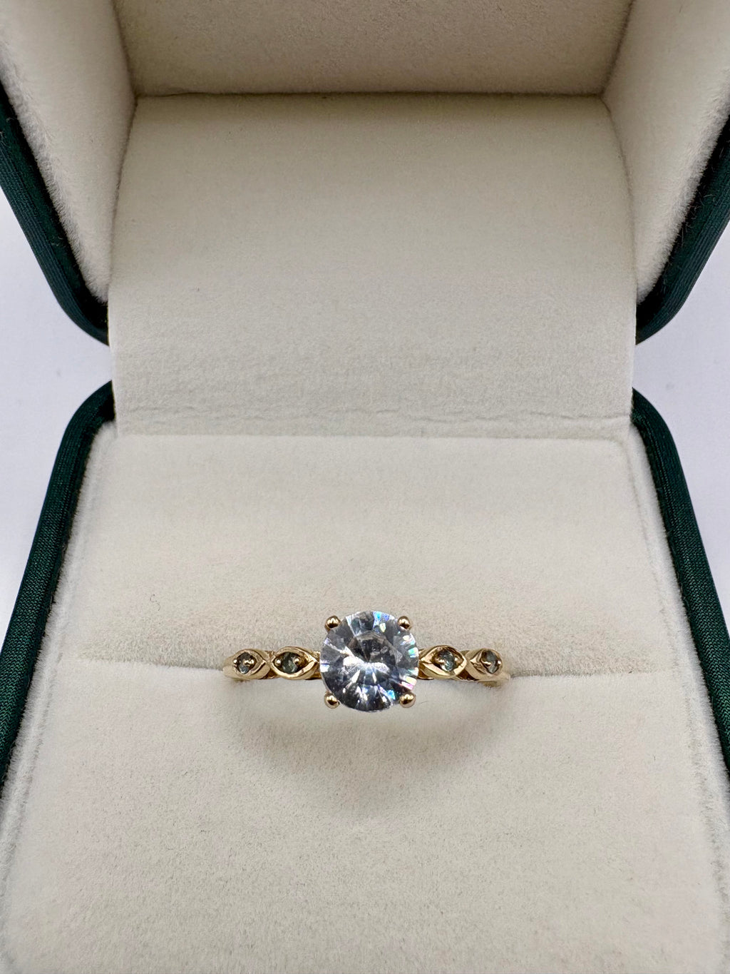 9ct white gold alexandrite and white zircon ring