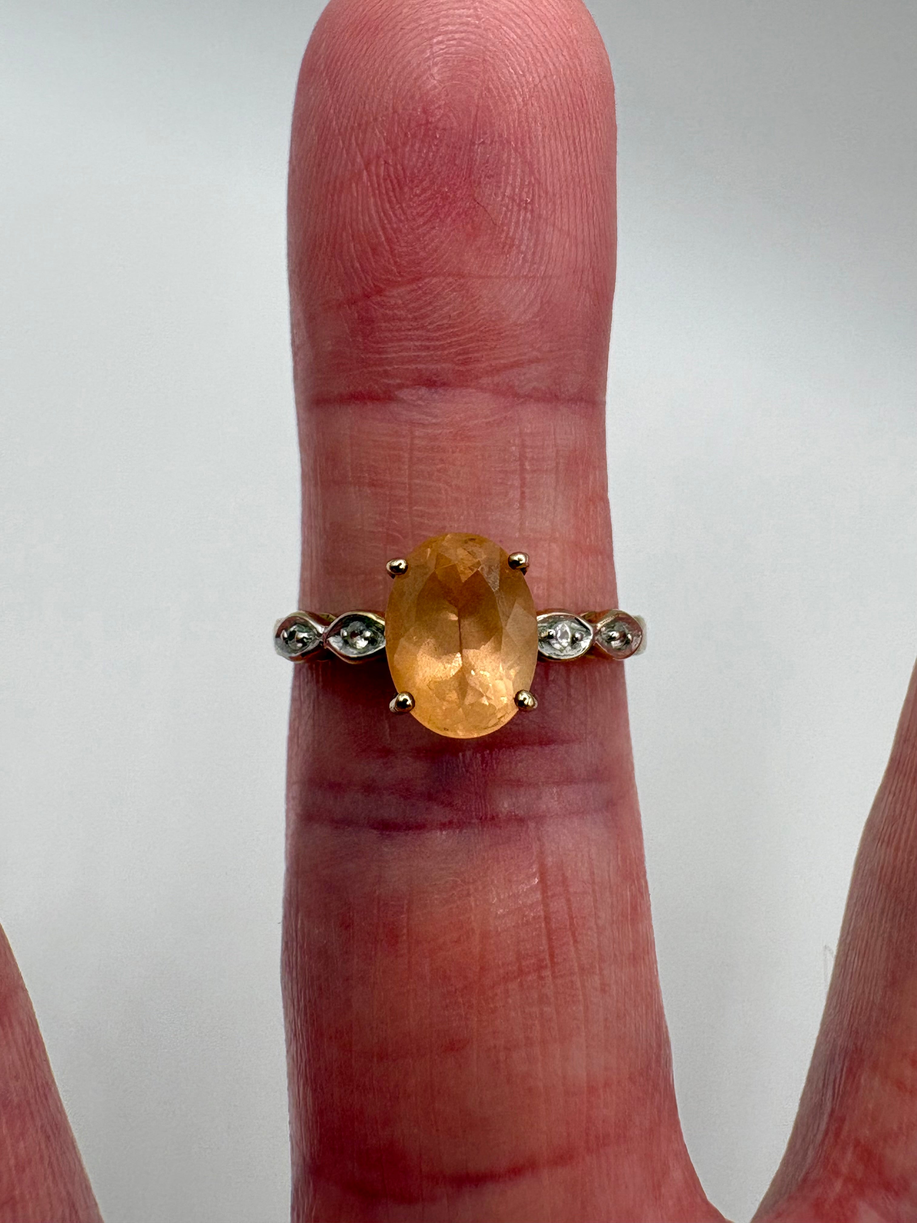 9ct gold sunstone and diamond ring