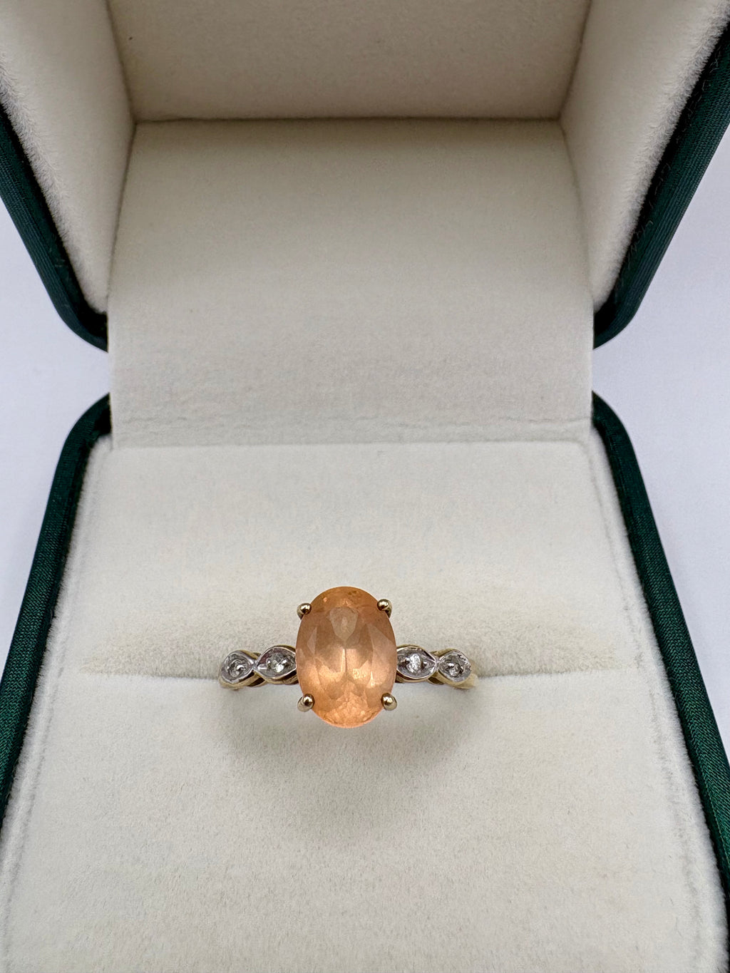 9ct gold sunstone and diamond ring