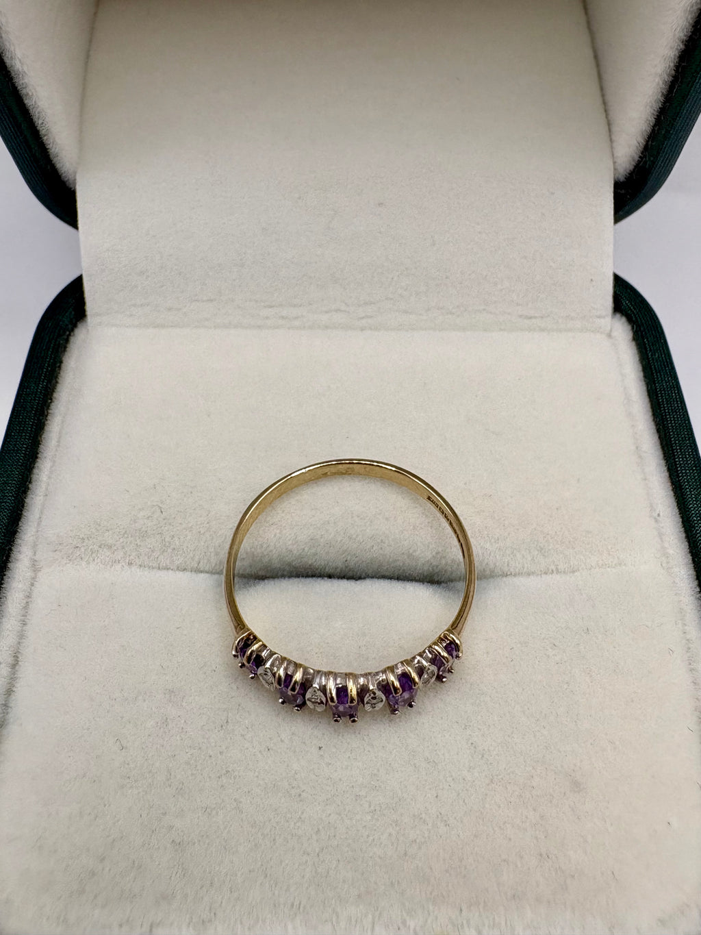 9ct gold amethyst and diamond half eternity ring