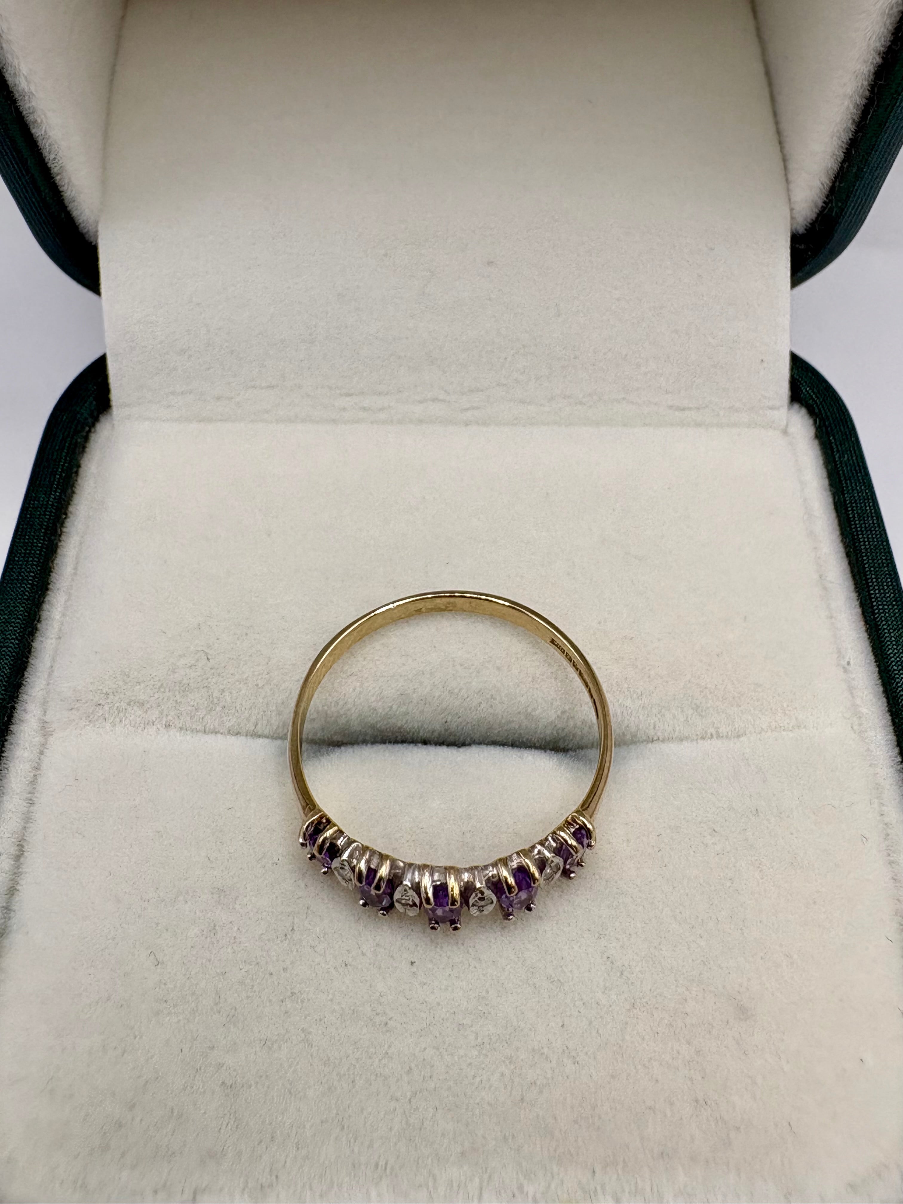 9ct gold amethyst and diamond half eternity ring