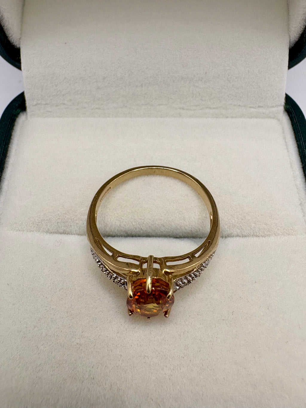 9ct gold orange sapphire and diamond ring