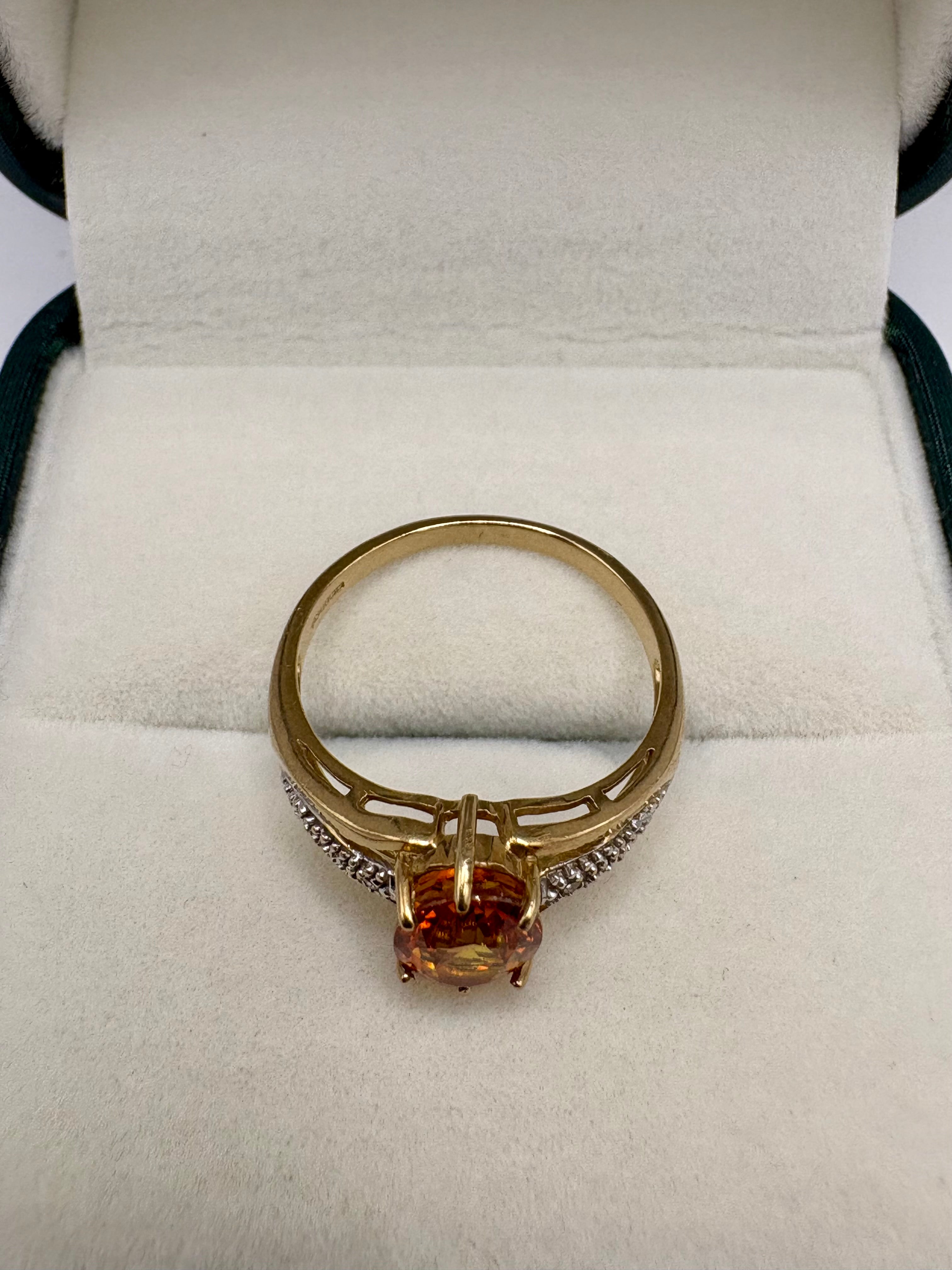 9ct gold orange sapphire and diamond ring