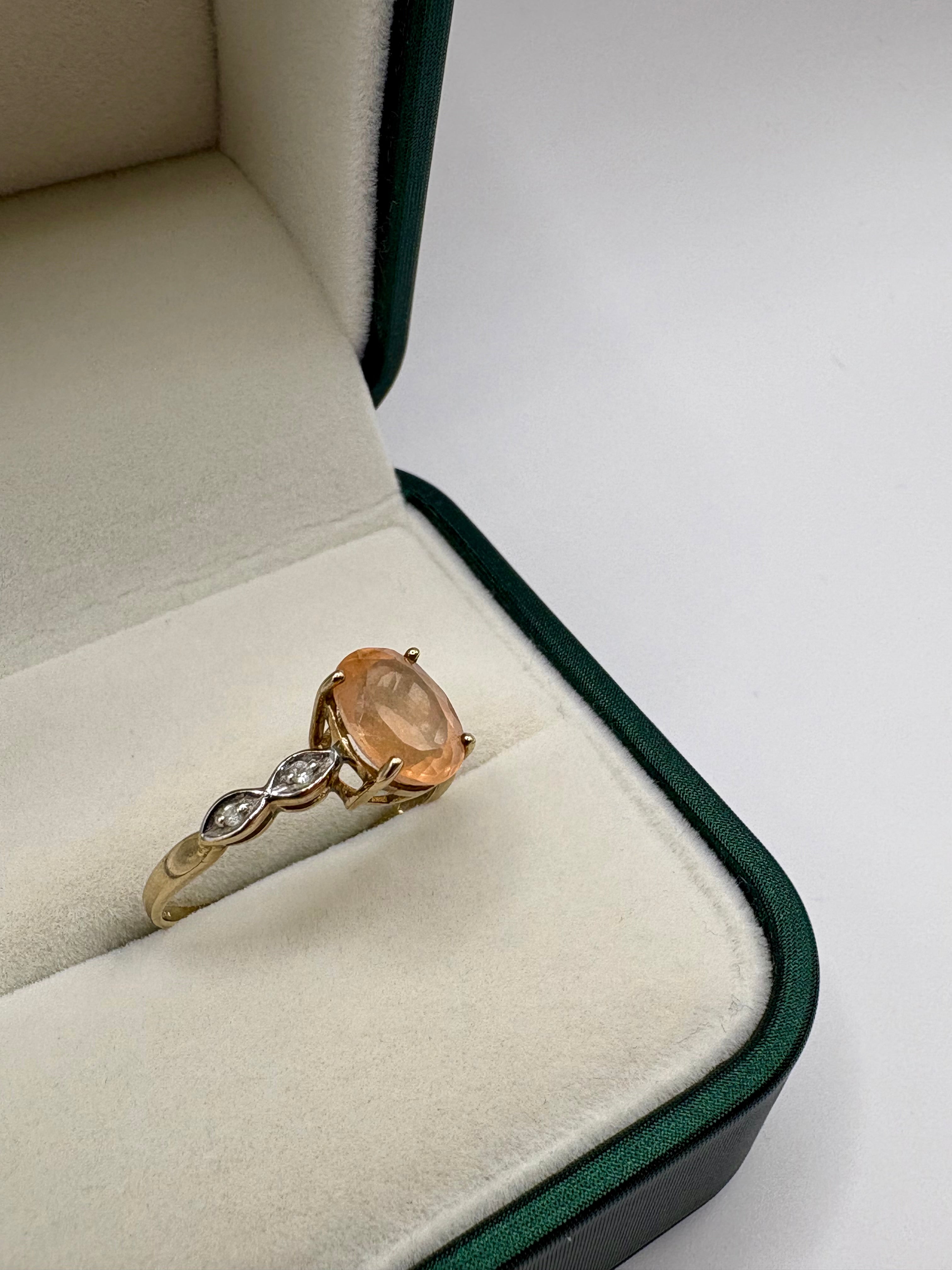 9ct gold sunstone and diamond ring