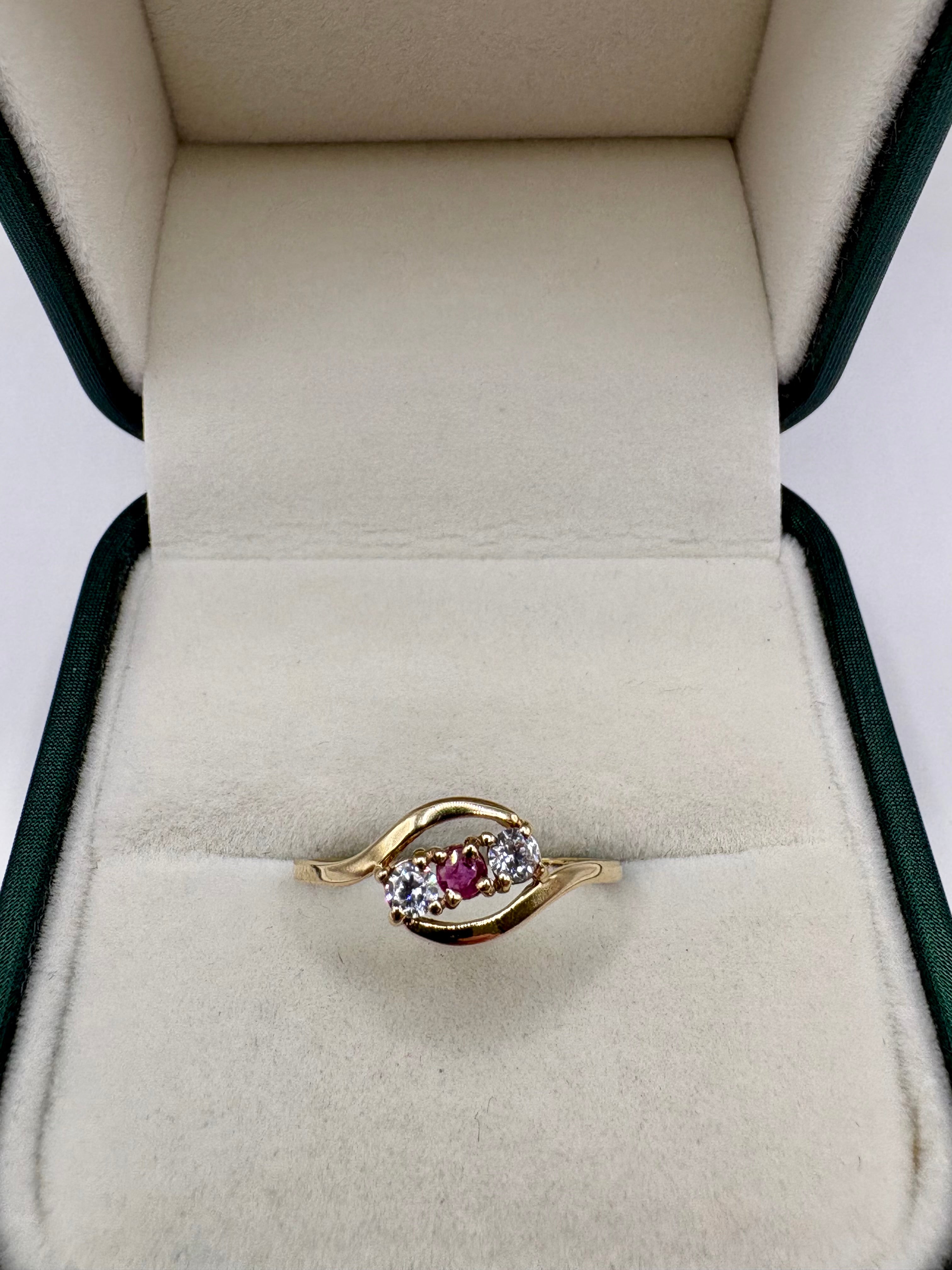 9ct gold ruby and zircon ring