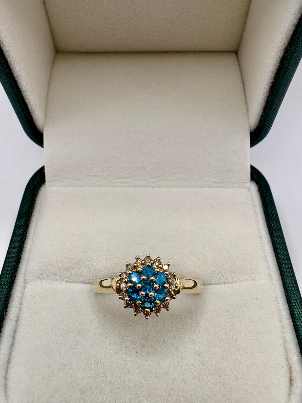 9ct gold topaz and diamond cluster ring