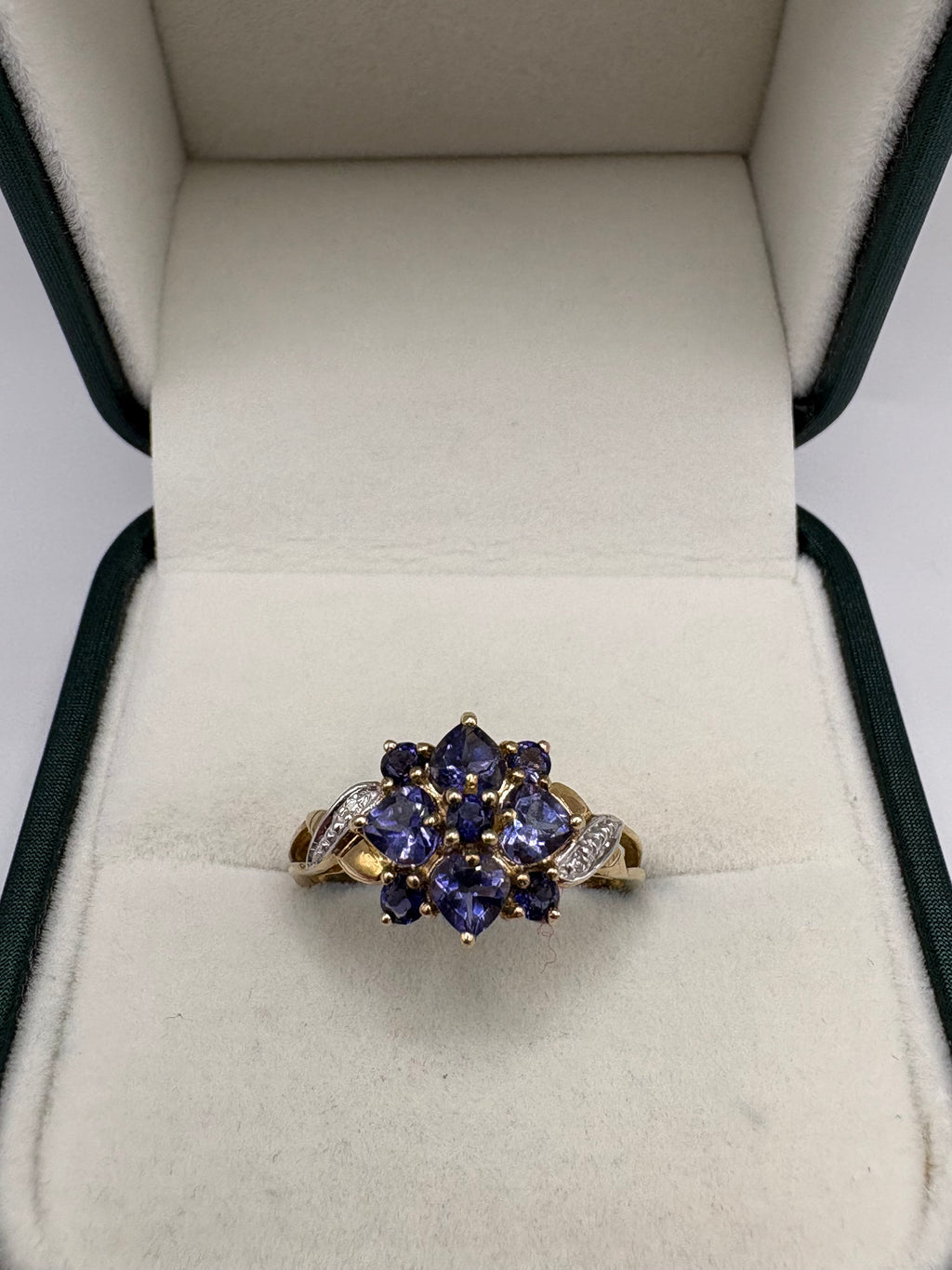 9ct gold iolite and diamond ring