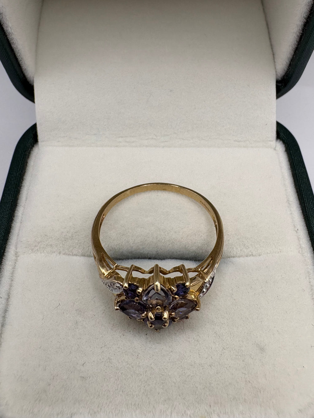 9ct gold iolite and diamond ring