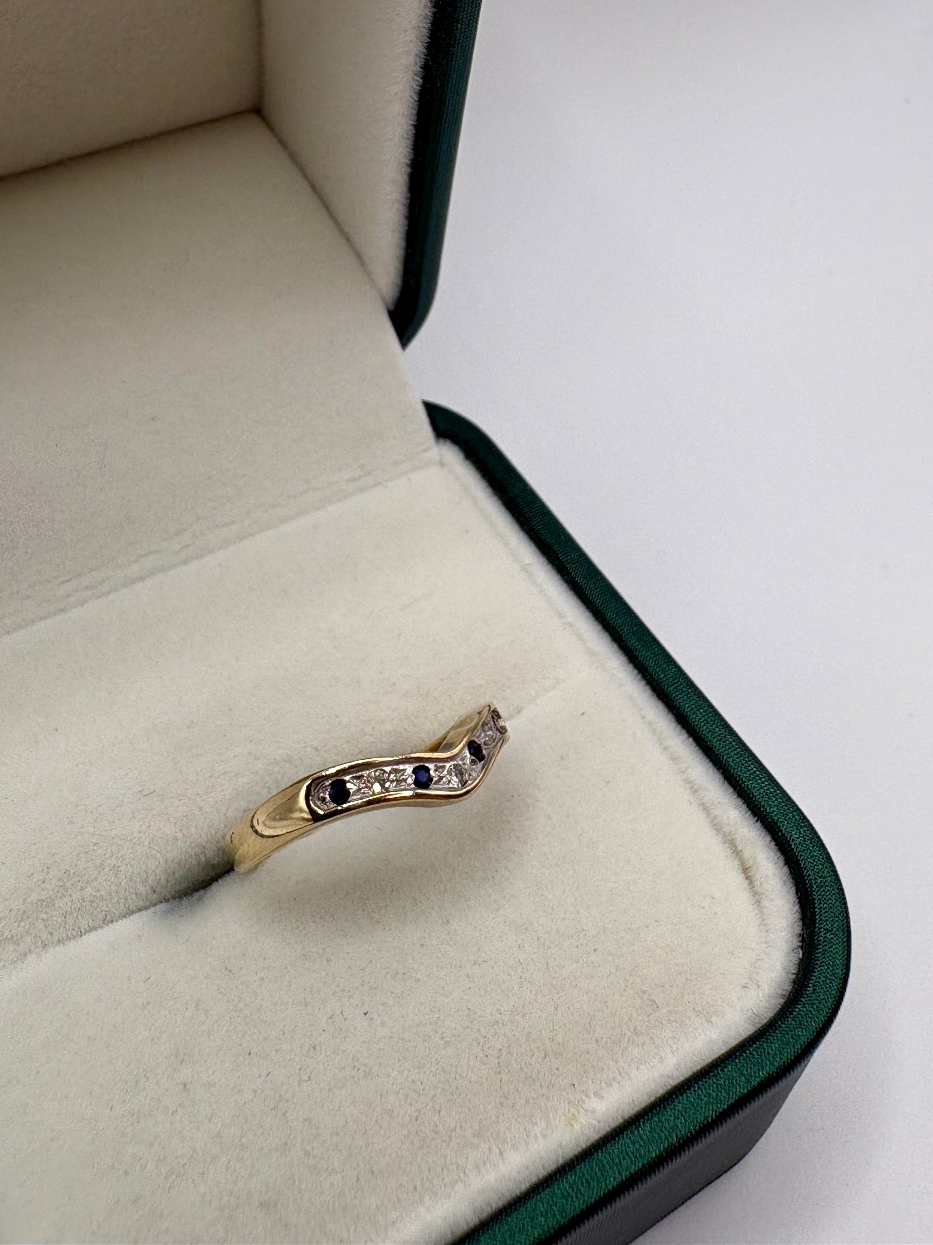 9ct gold diamond and sapphire wishbone ring