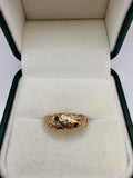 9ct gold heavy sapphire and diamond gypsy ring