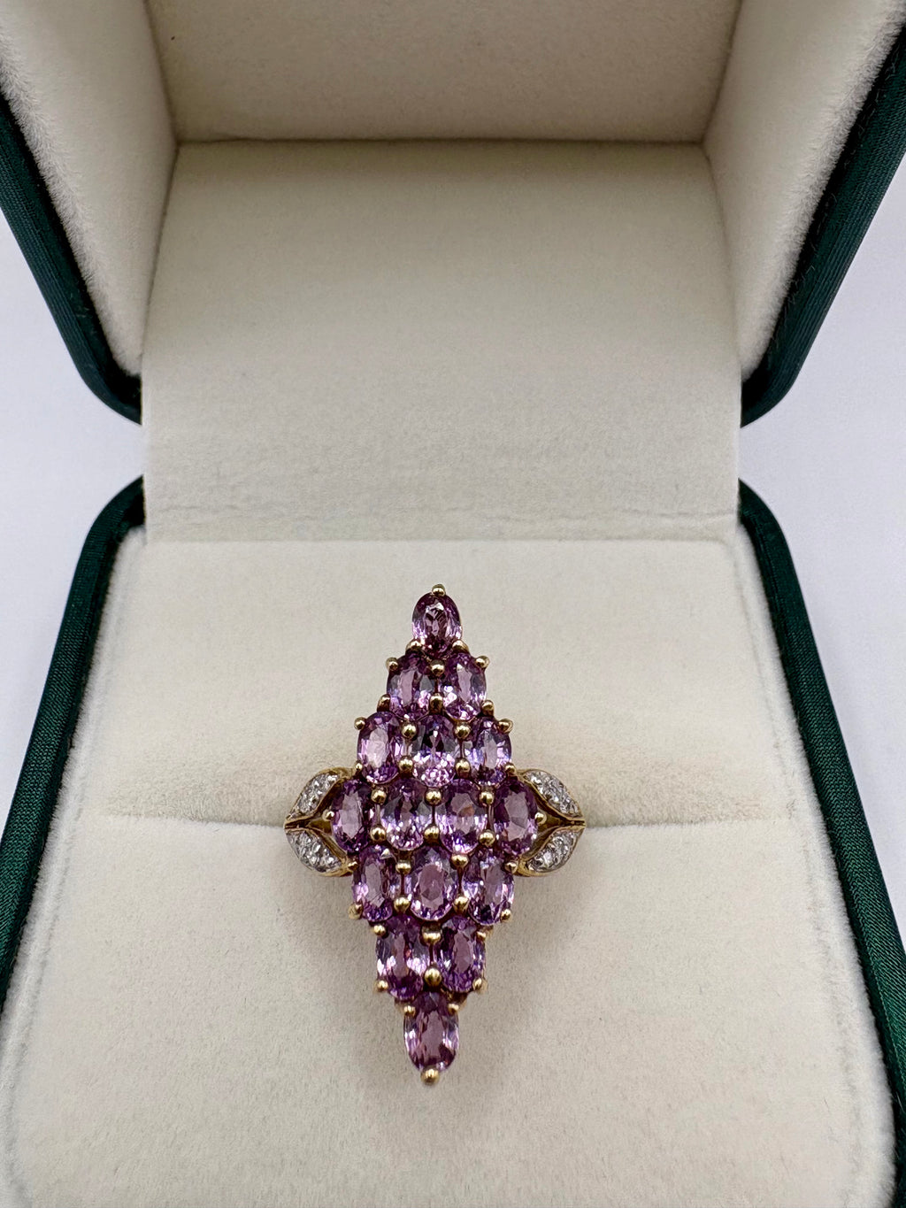 9ct gold pink topaz and diamond ring