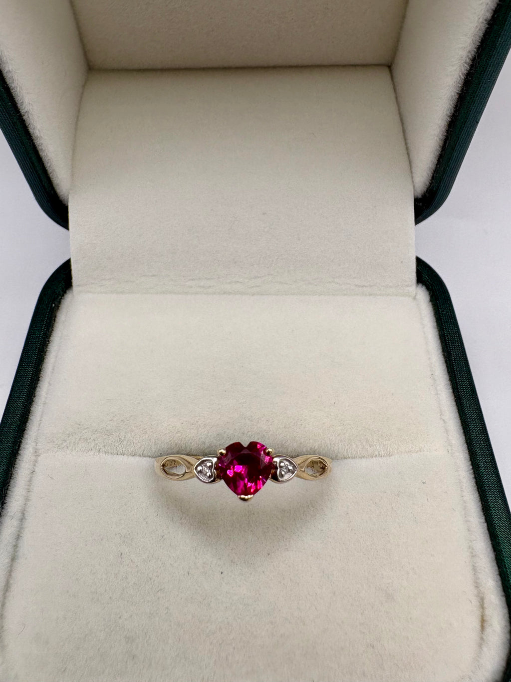 9ct gold synthetic ruby and diamond ring