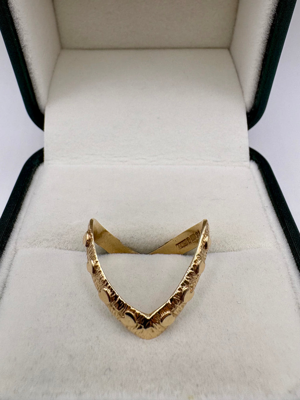 9ct gold double wishbone heart ring