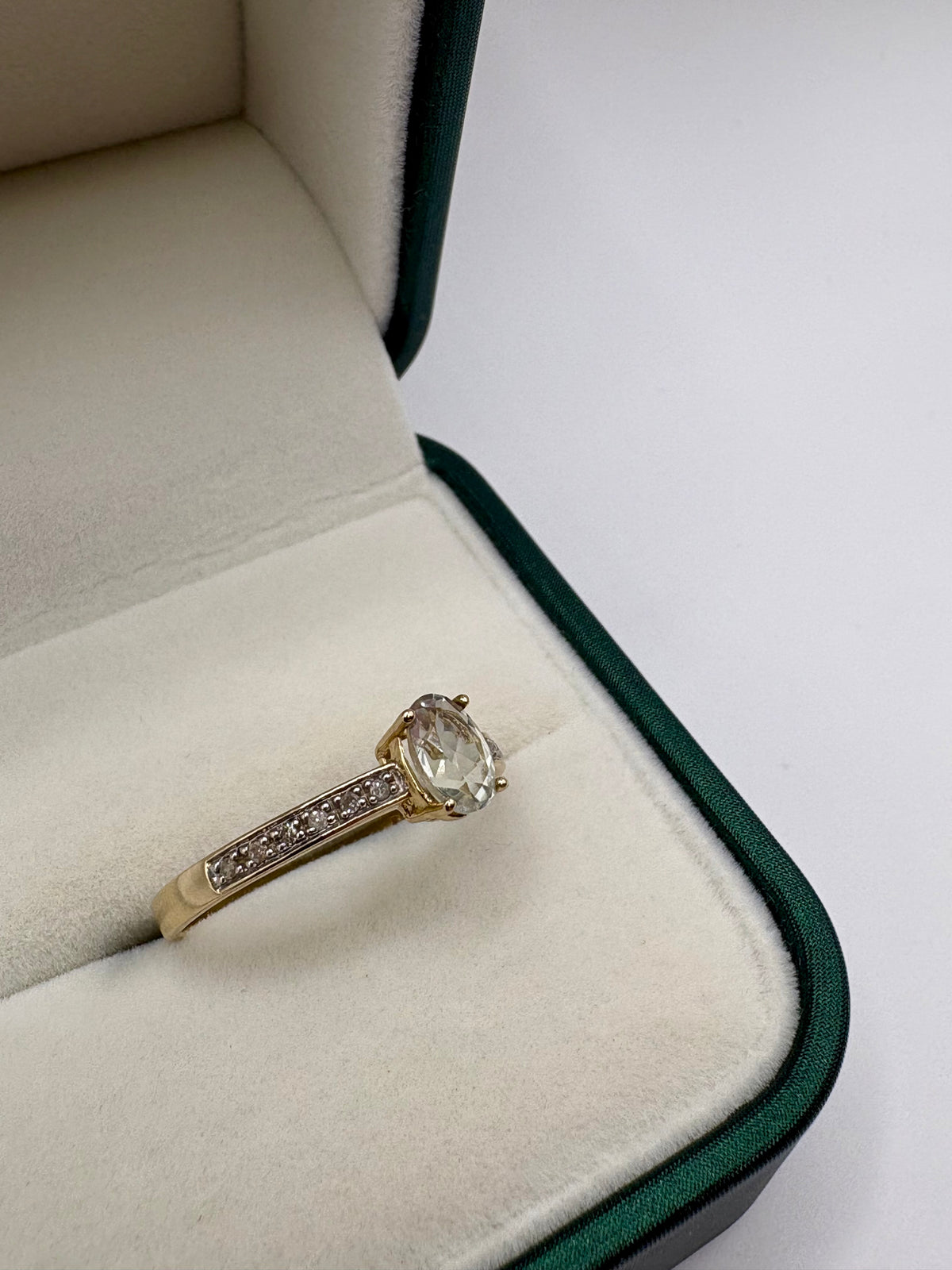 9ct gold prasiolite and diamond ring