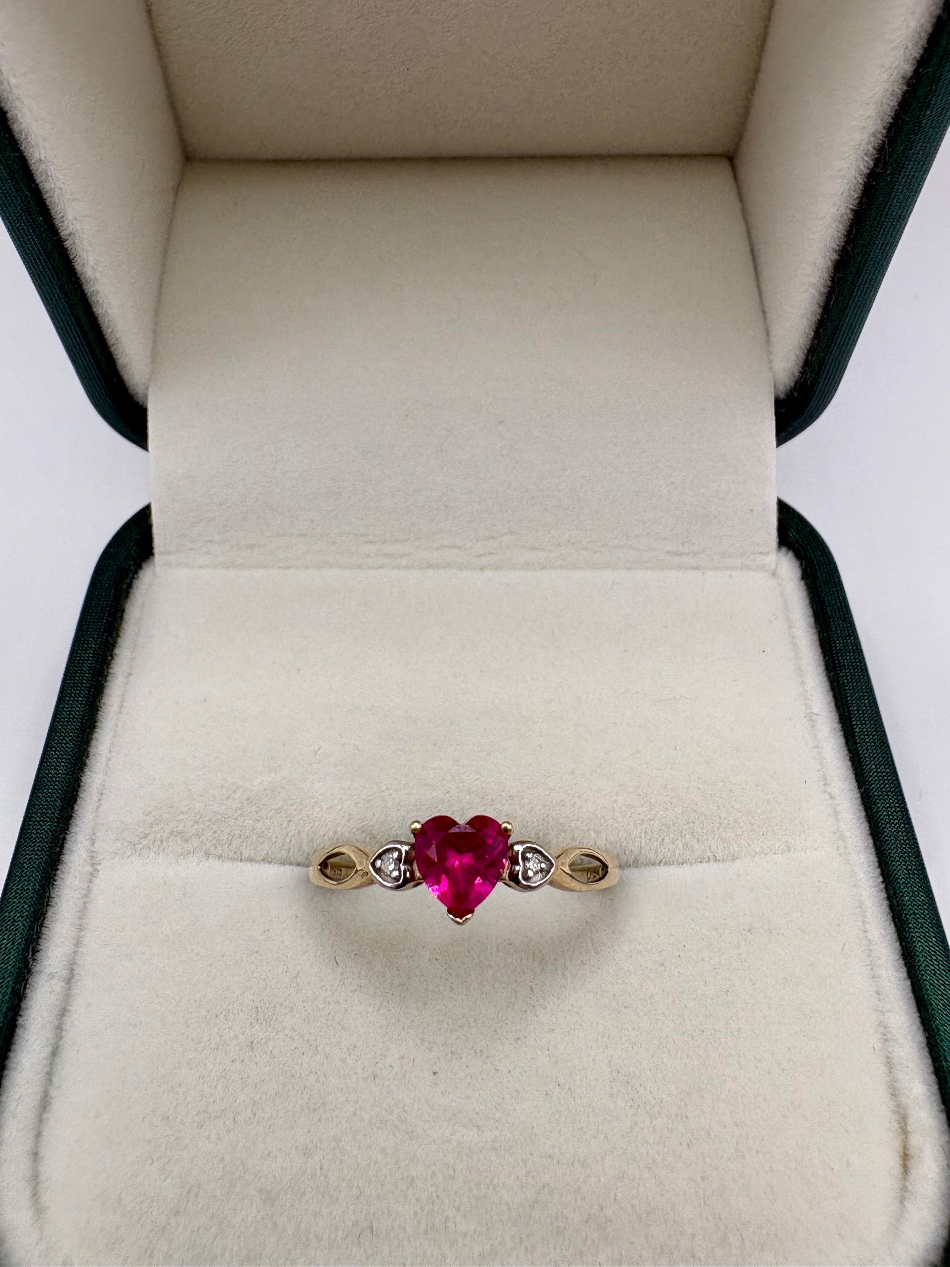 9ct gold ruby and diamond heart ring