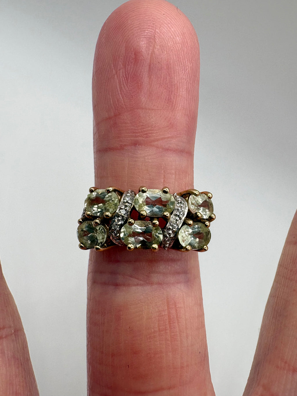 9ct gold heavy green tourmaline and diamond ring