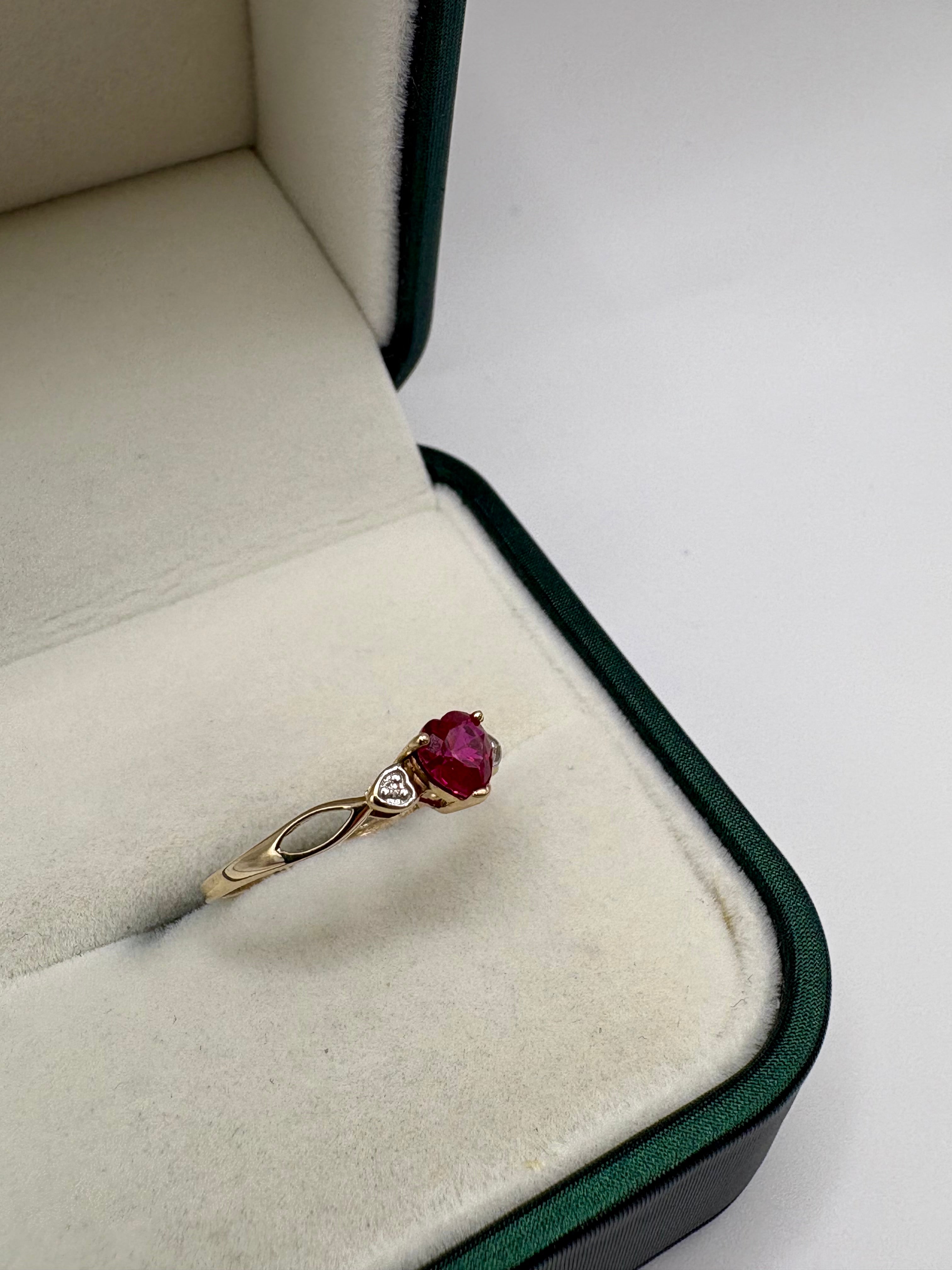 9ct gold synthetic ruby and diamond ring
