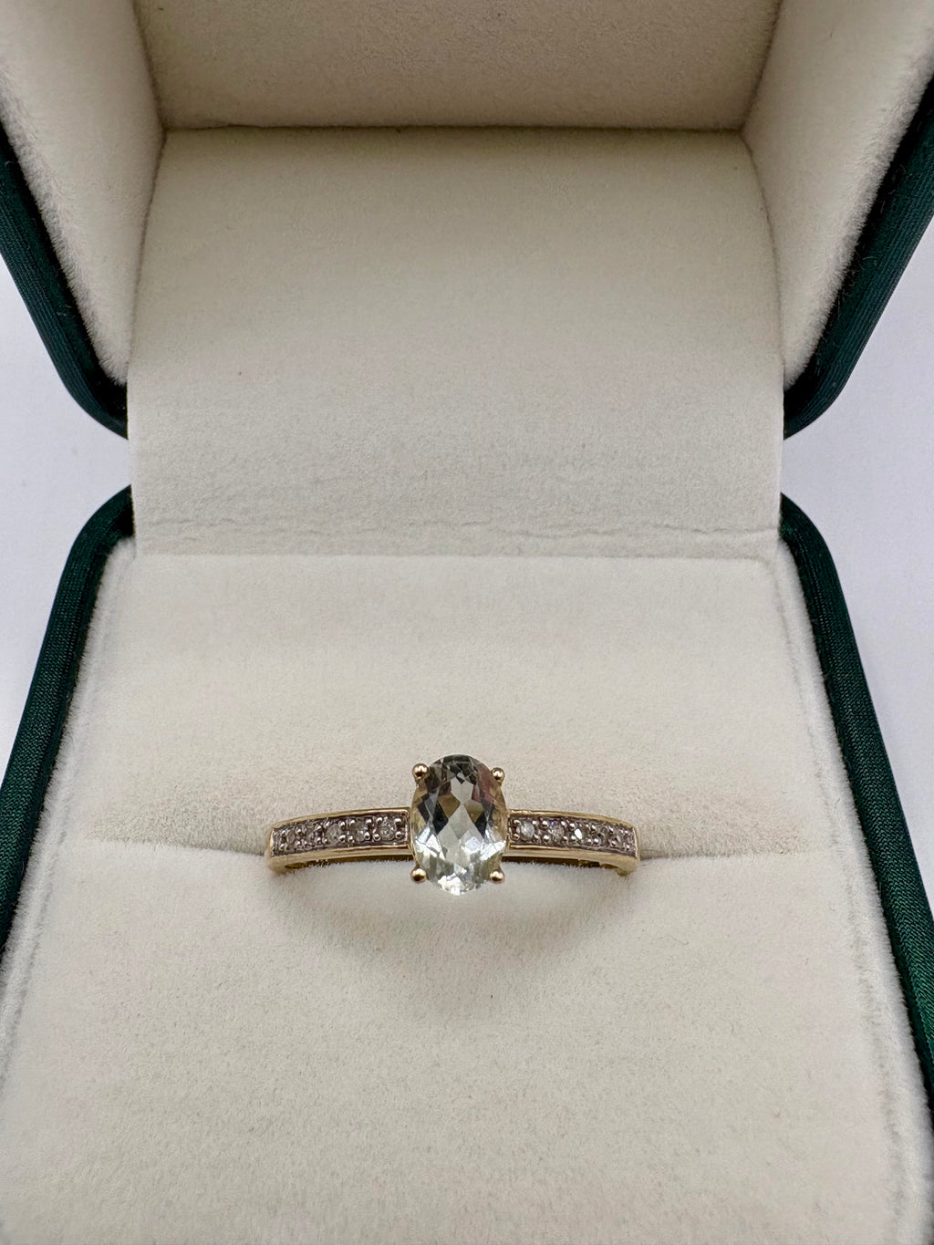 9ct gold prasiolite and diamond ring
