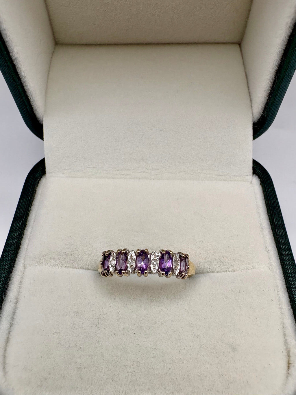 9ct gold amethyst and diamond half eternity ring