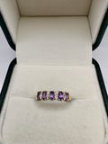 9ct gold amethyst and diamond half eternity ring